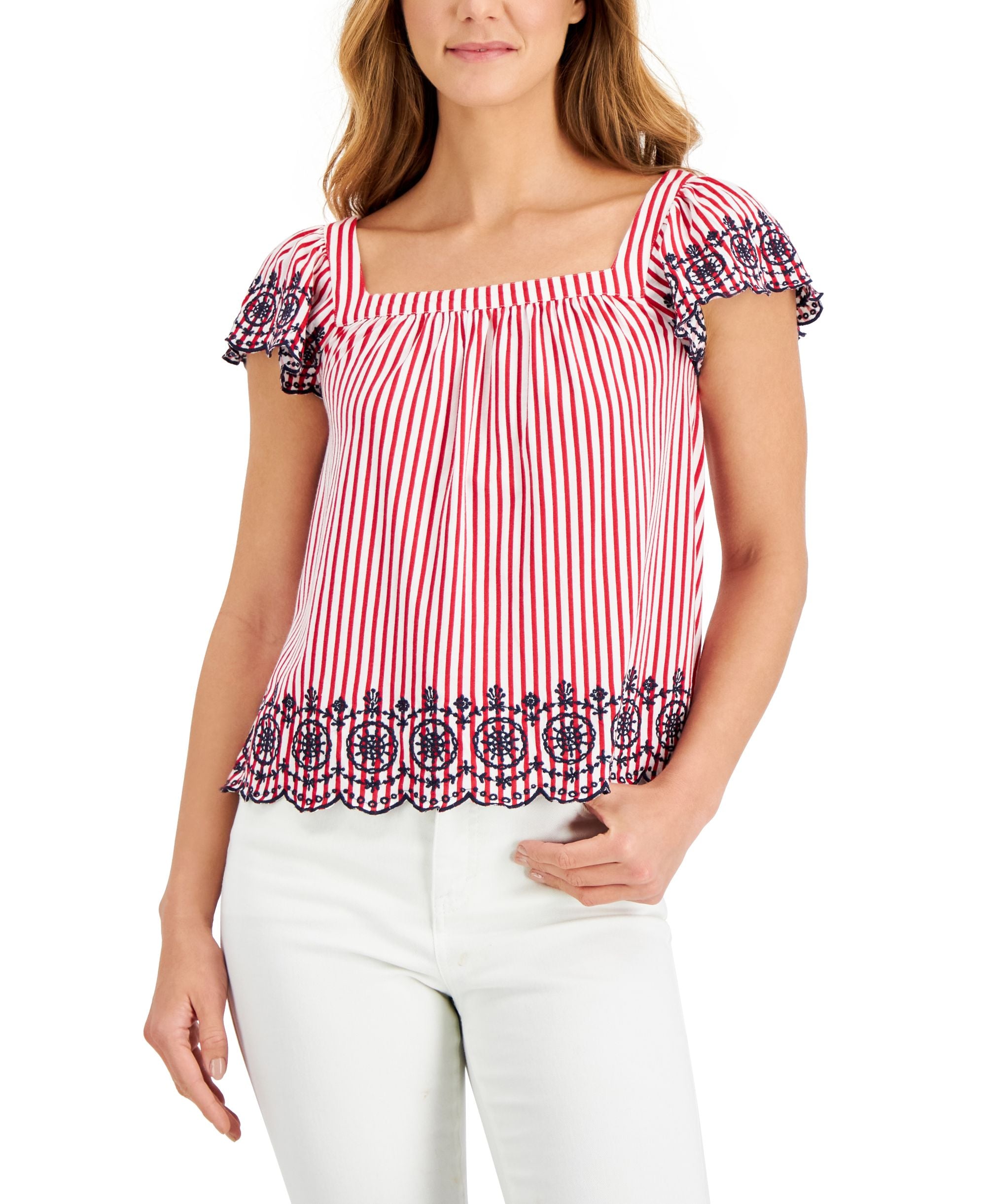 Charter Club Womens Striped Square Neck Premium Top