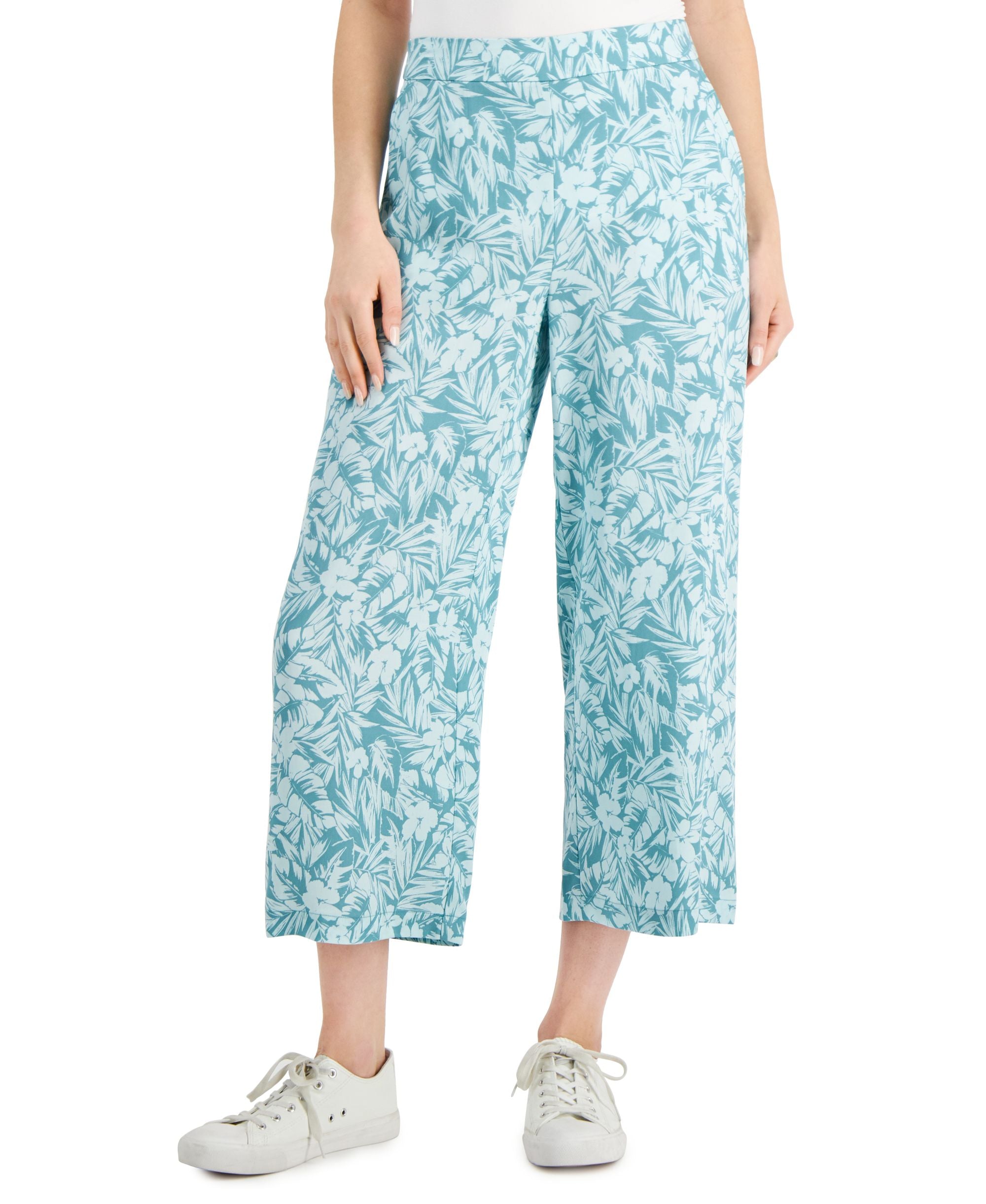 Charter Club Womens Floral Cropped Wide-Leg Signature Pants