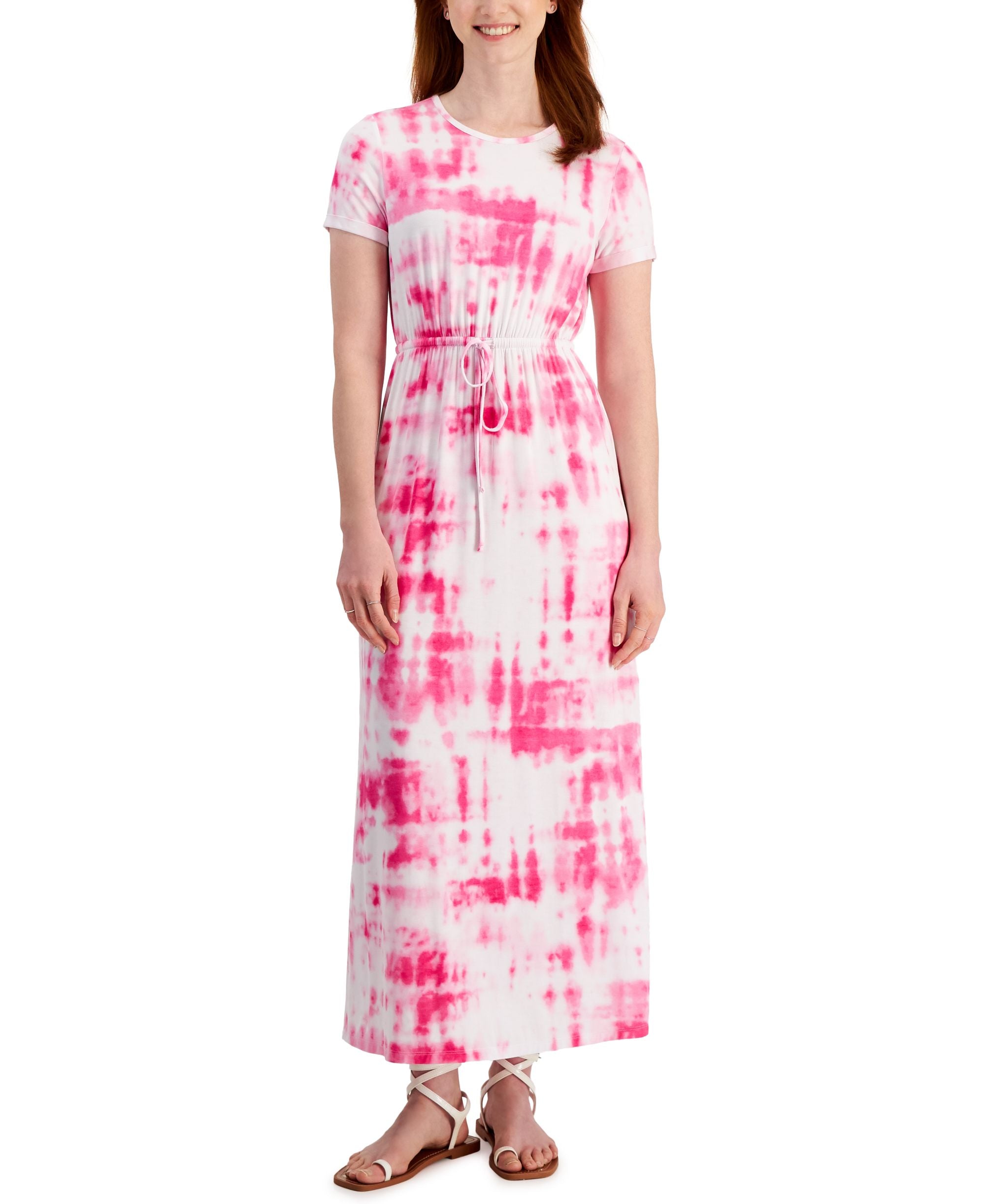 Women's Printed Cinch-Waist Maxi Dress