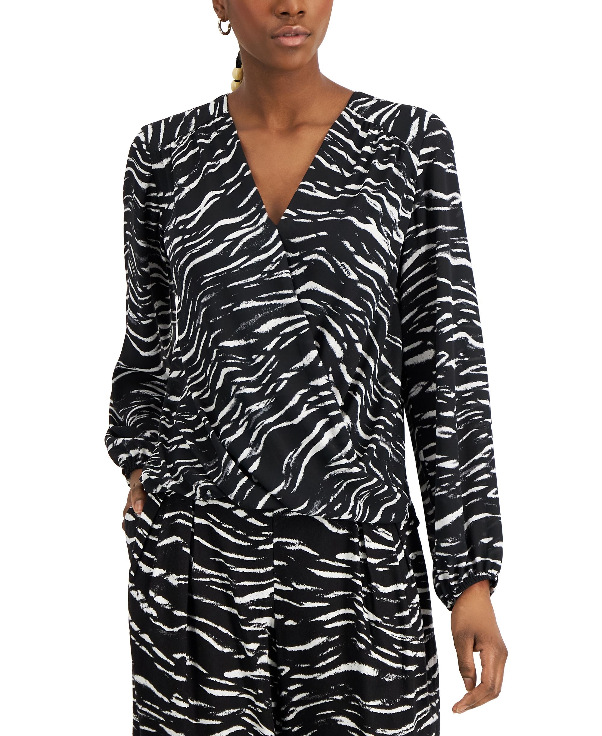 INC International Concepts Womens Tiger Print Wrap Signature Blouse