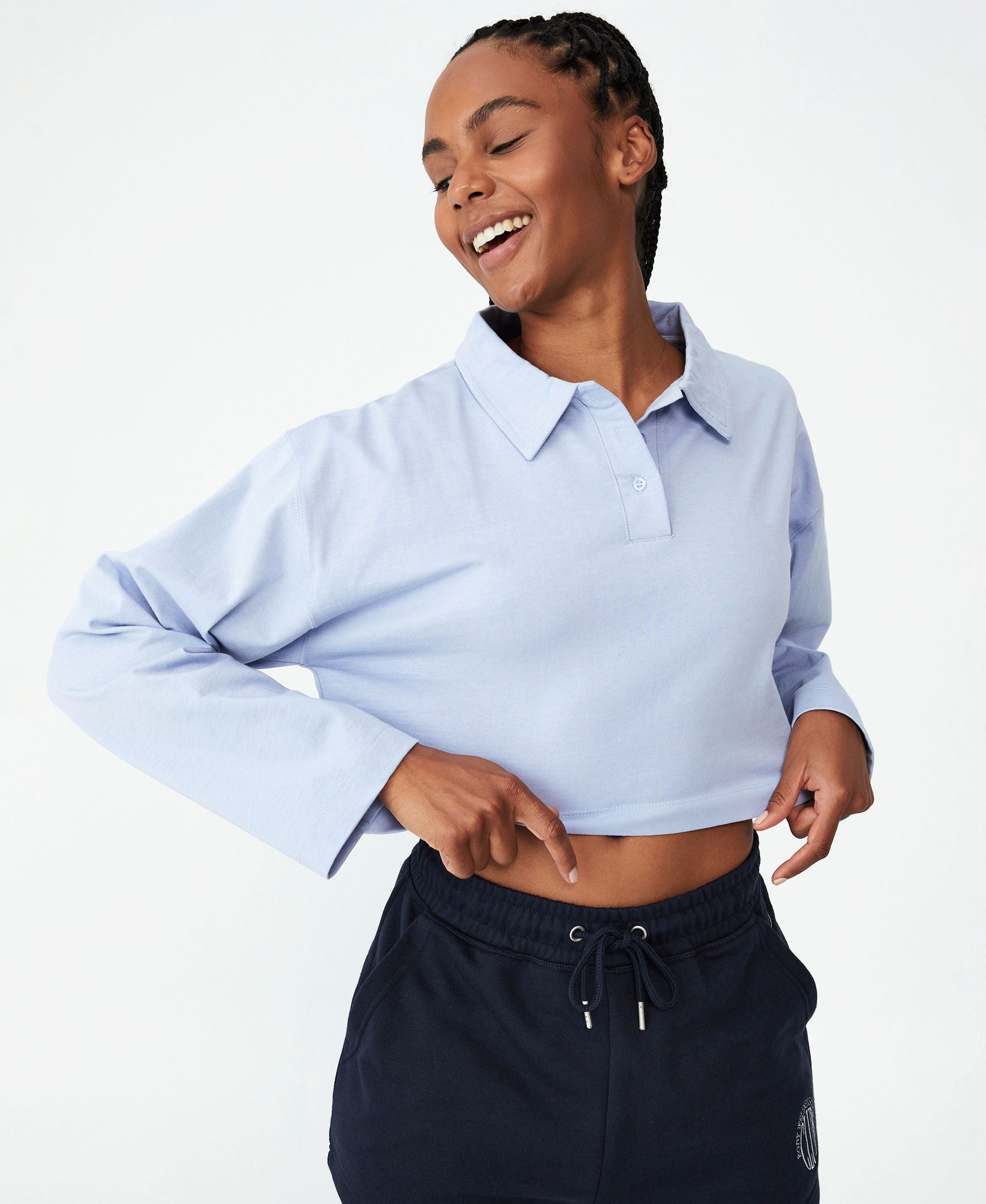 Cotton On Body Womens Polo Long-Sleeve Premium Top
