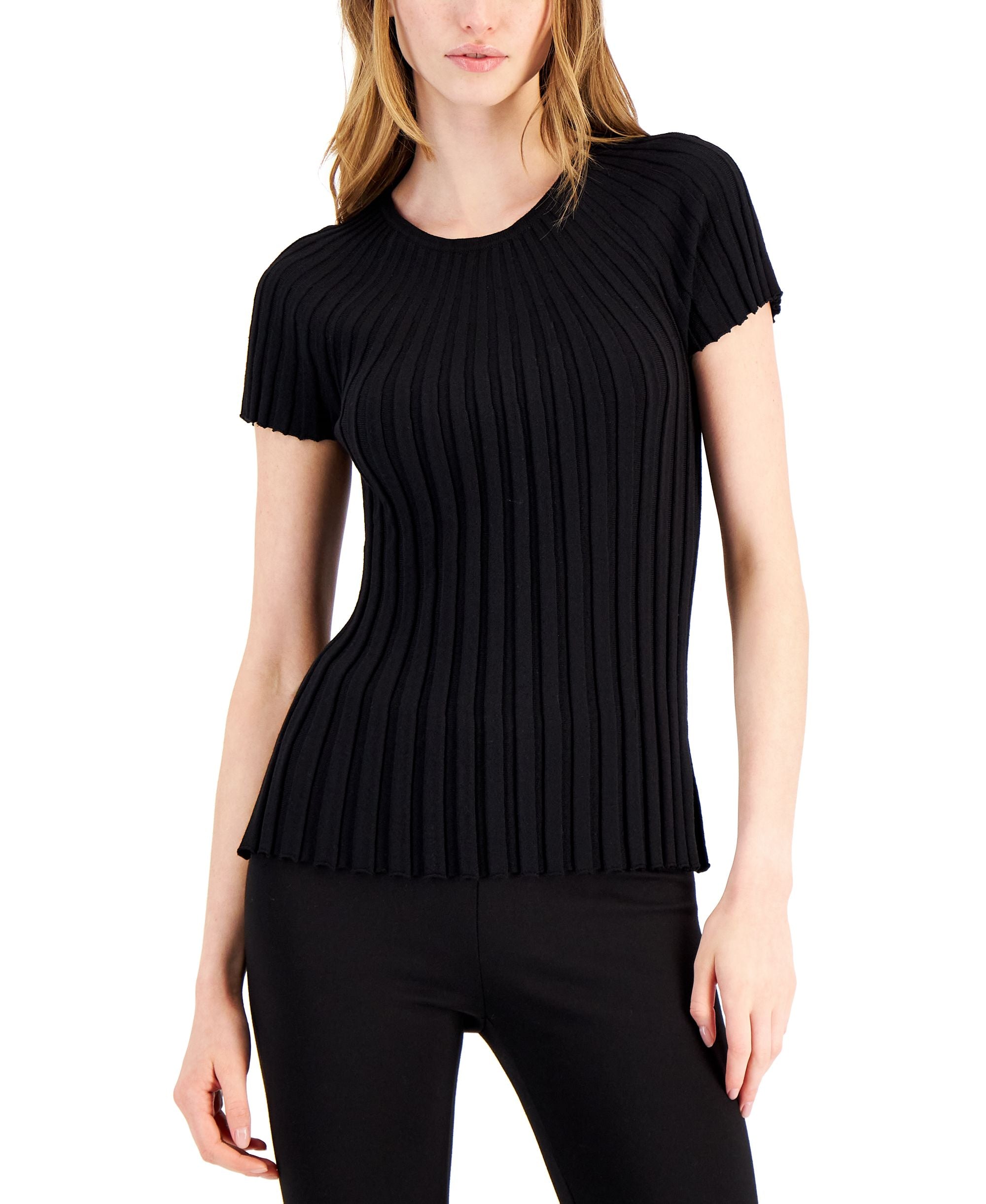 Alfani Womens Ribbed Scoop Neck Sweater