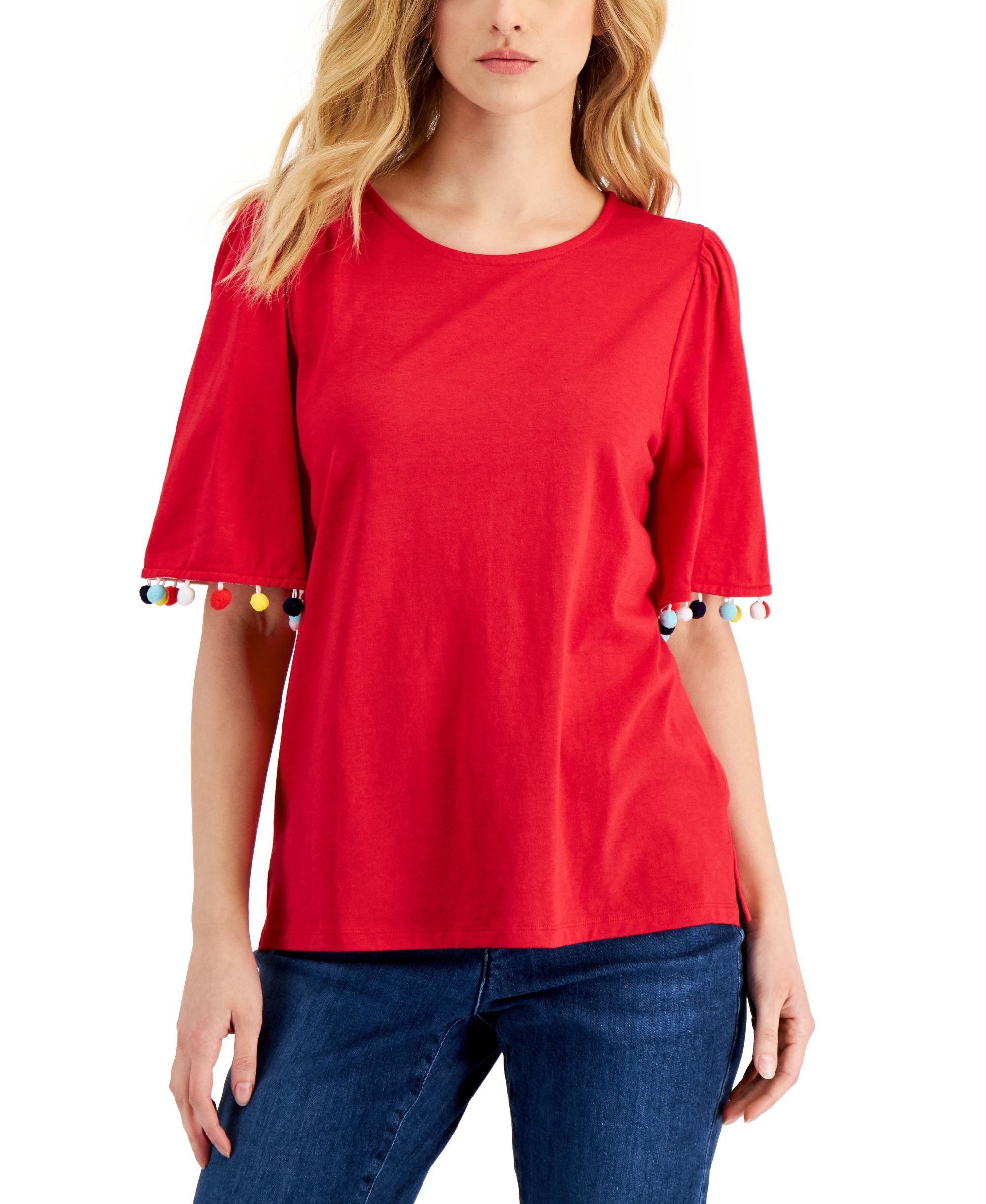 Charter Club Womens Pom-Pom Sleeve Premium Top