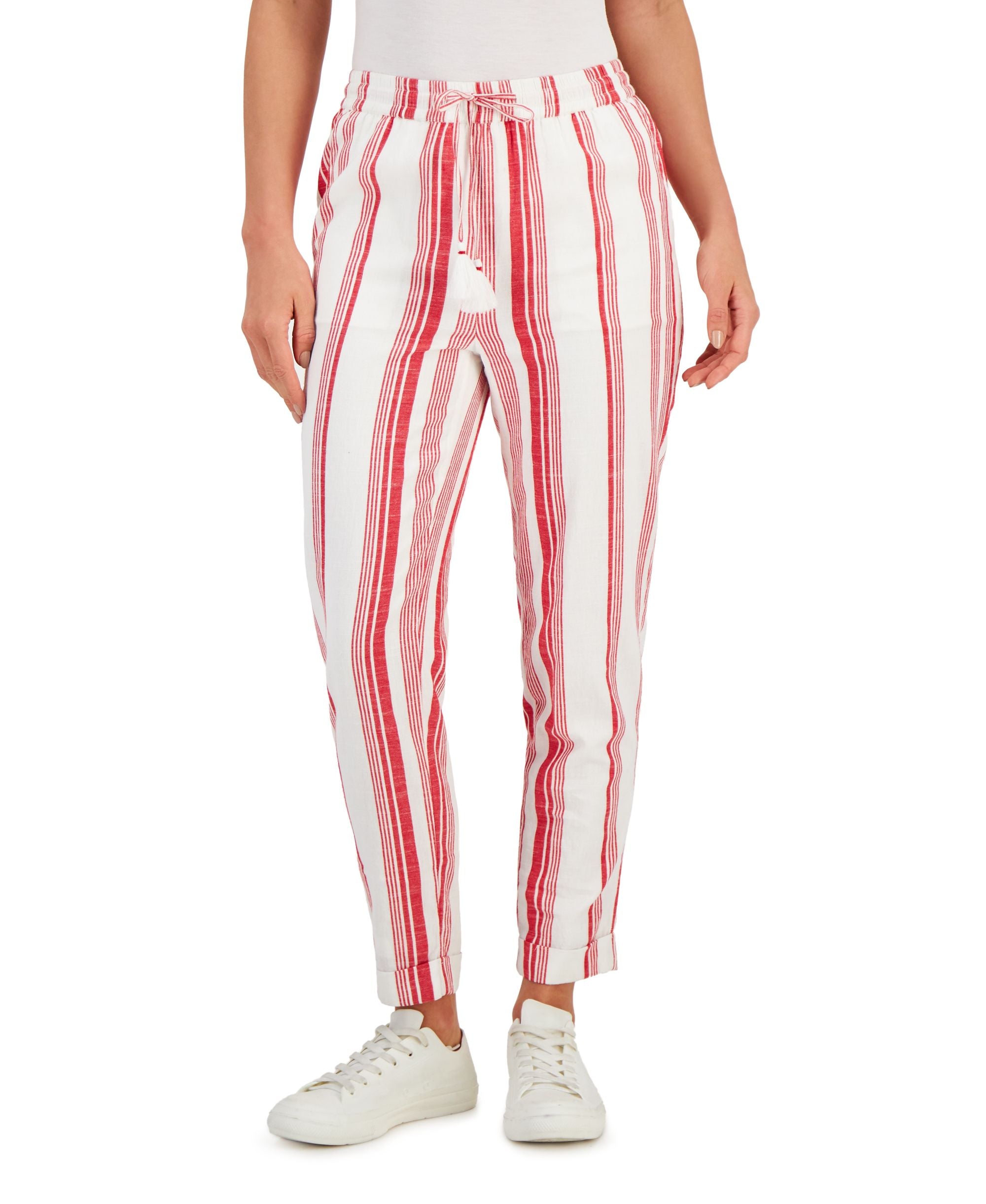 Charter Club Petite Cotton Striped Tapered Soft Signature Pants