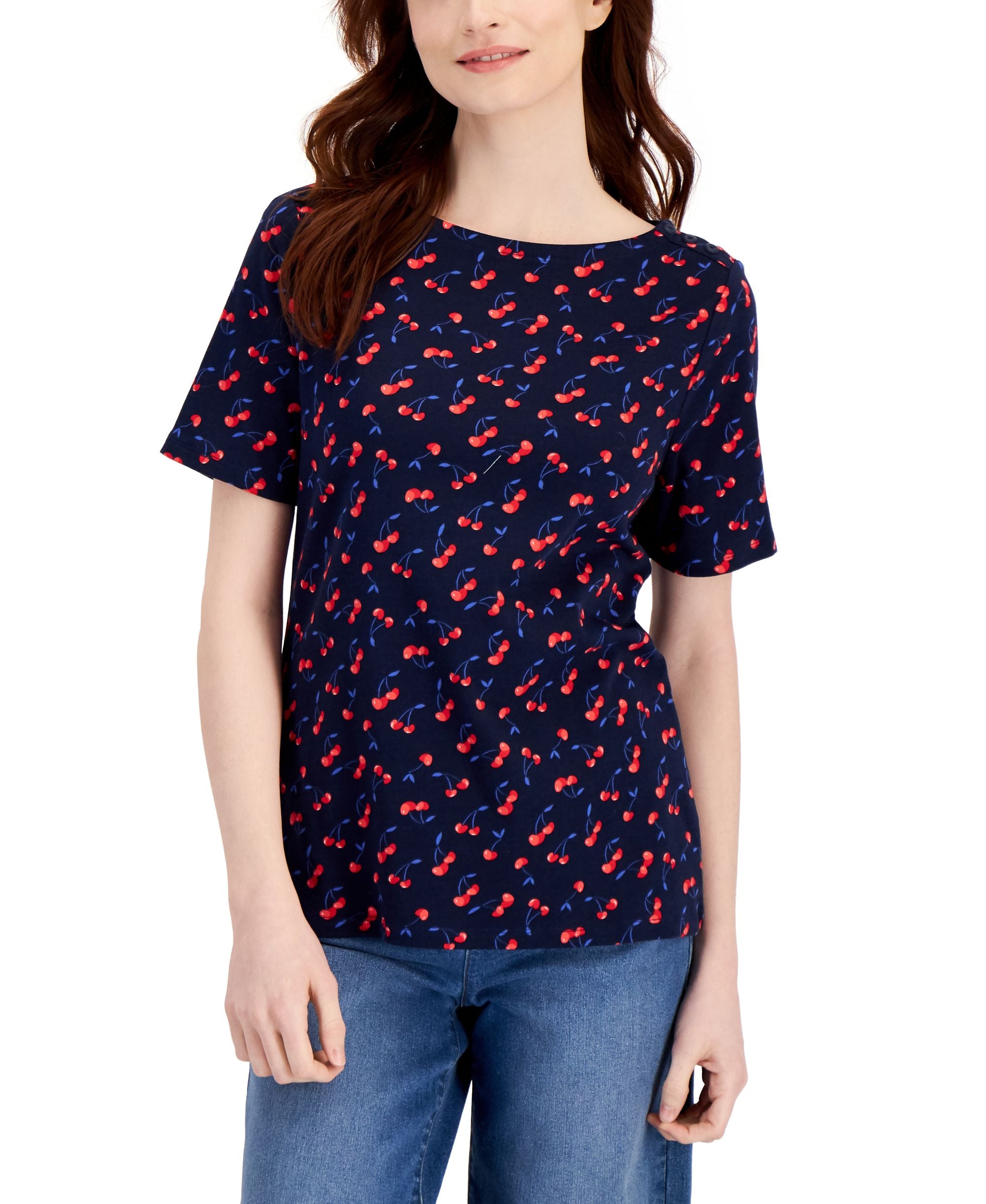 Charter Club Cotton Gingham Boat-Neck Premium Top