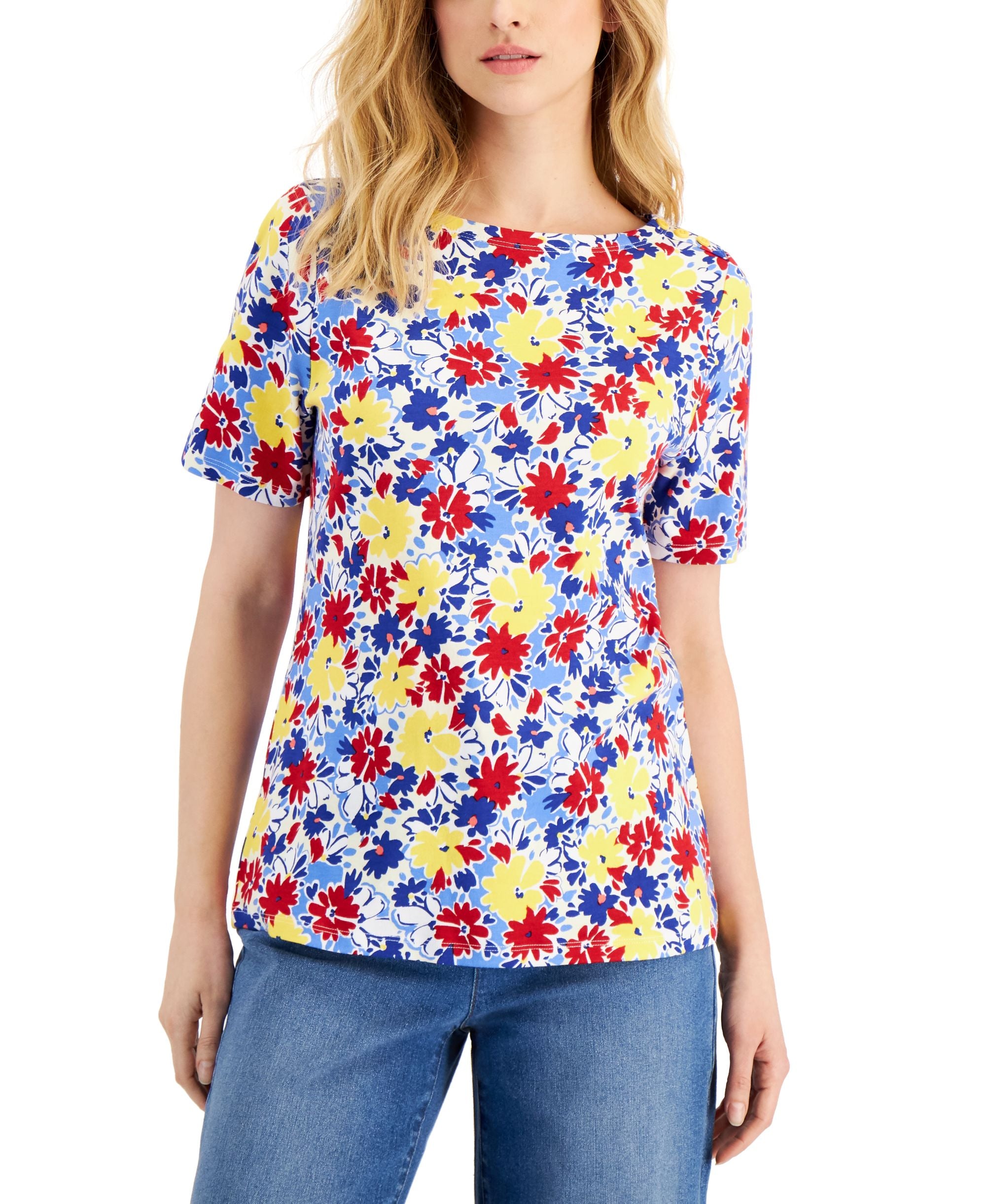 Charter Club Womens Cotton Floral Print Premium Top