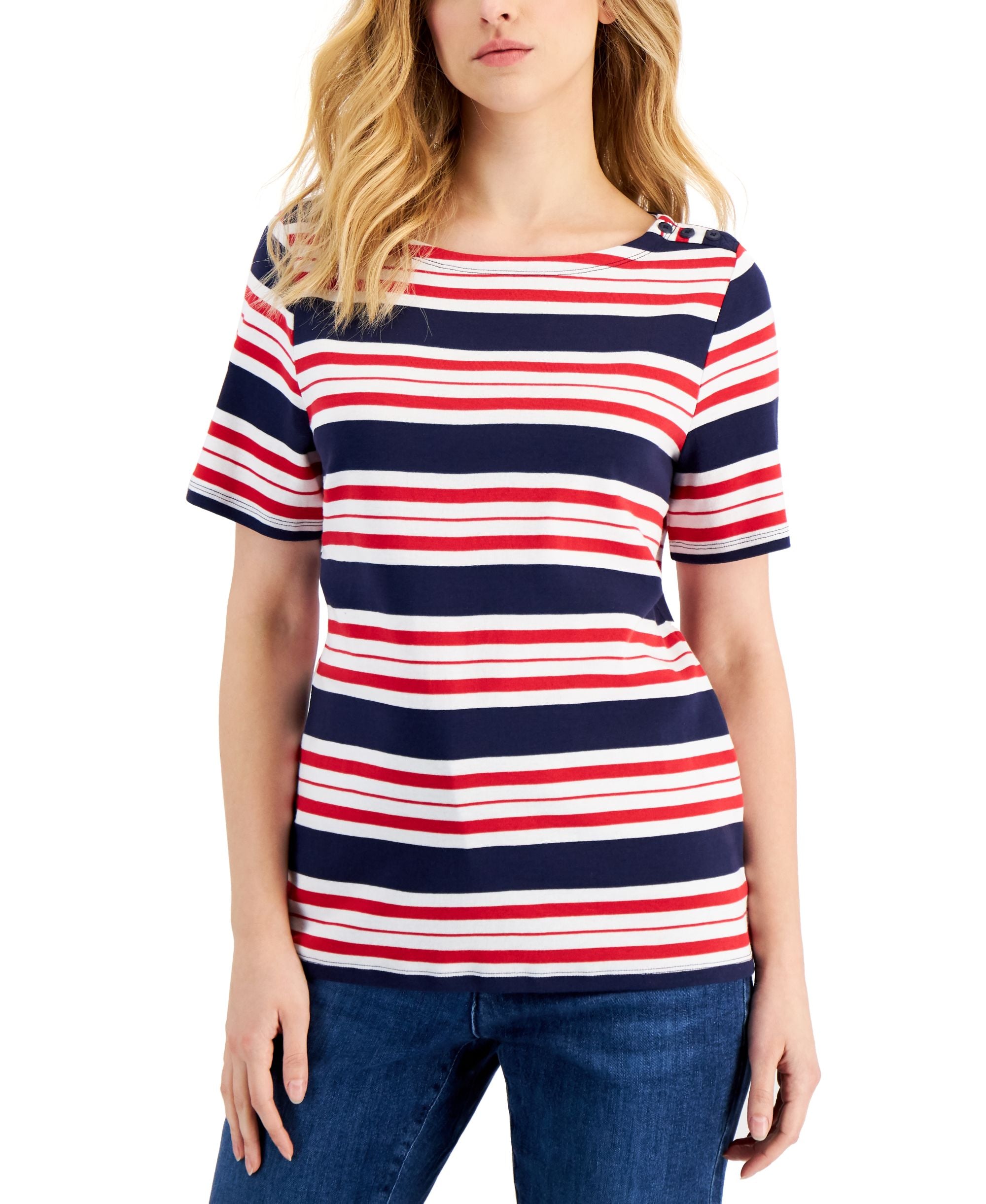 Charter Club Womens Cotton Striped Premium Top