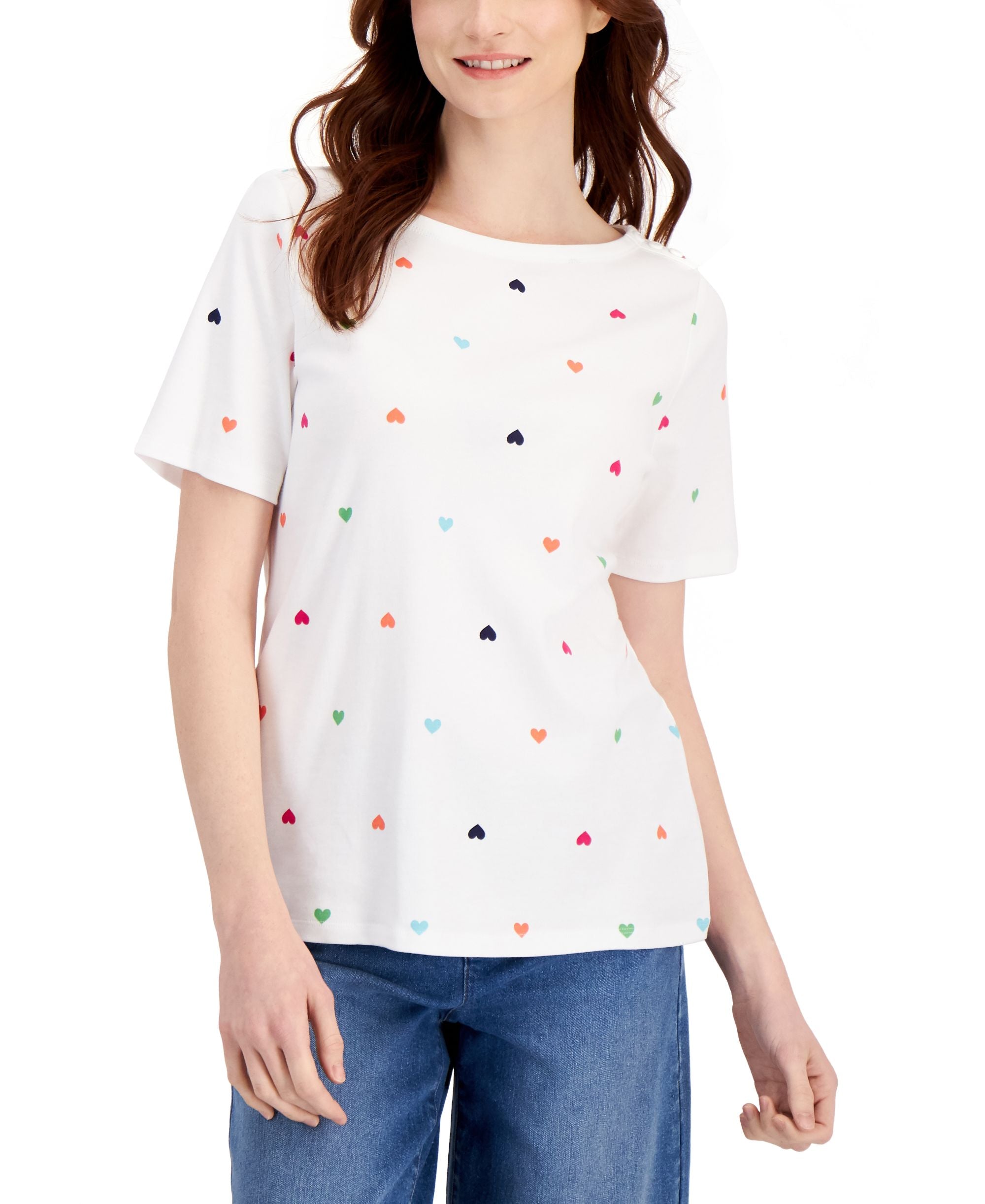 Charter Club Womens Cotton Heart Print Premium Top