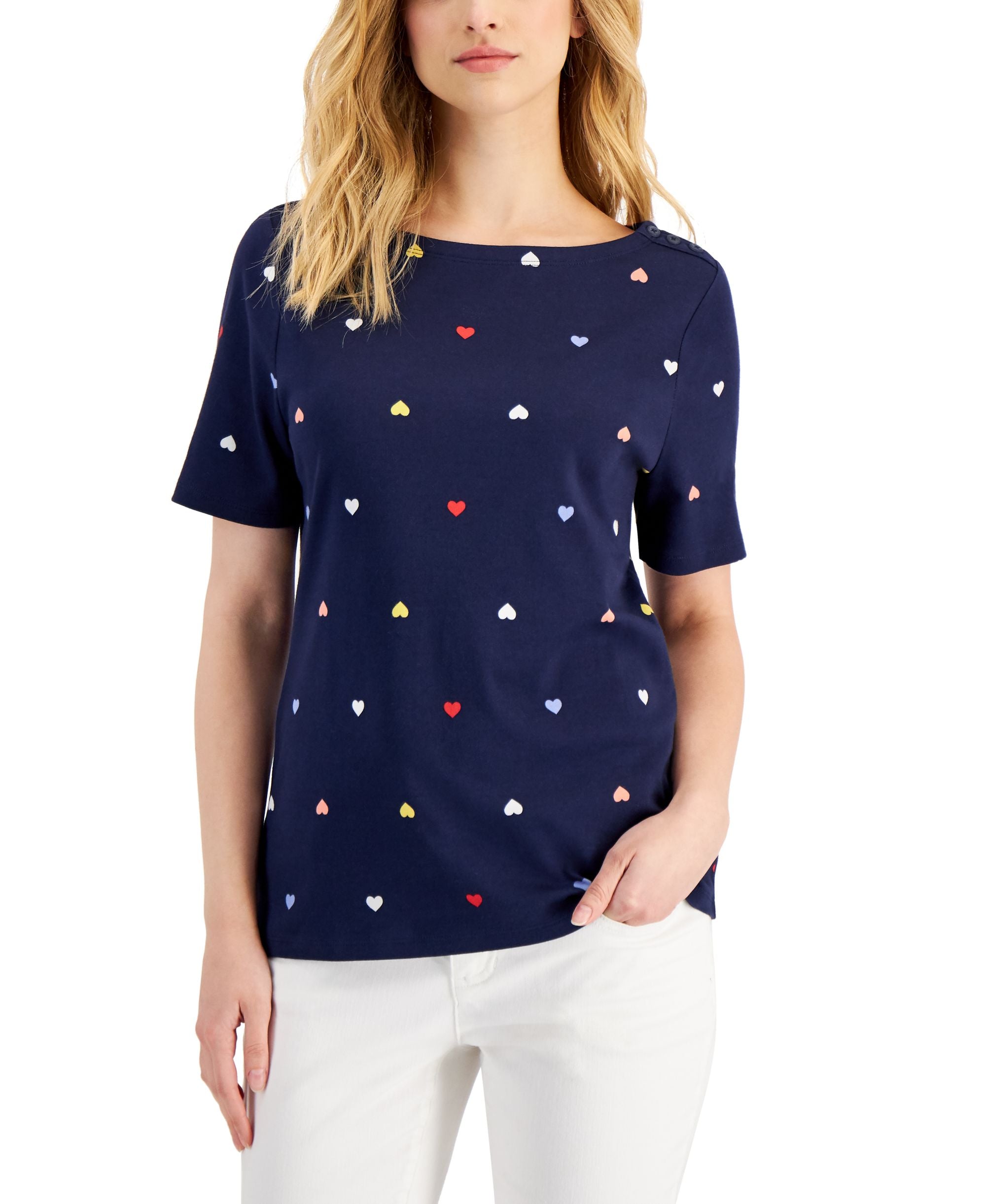Charter Club Womens Cotton Heart Print Premium Top