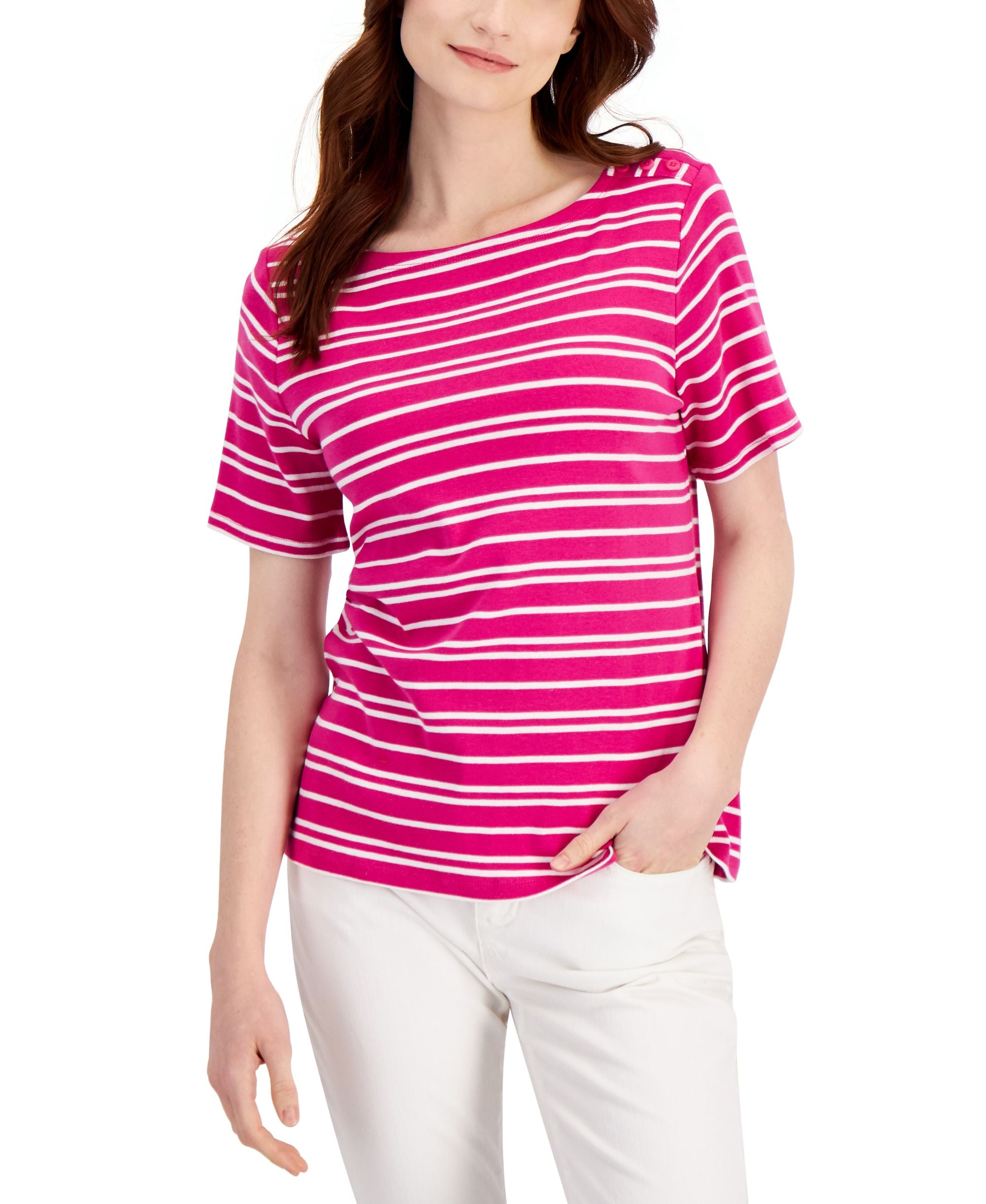 Charter Club Womens Cotton Striped Premium Top