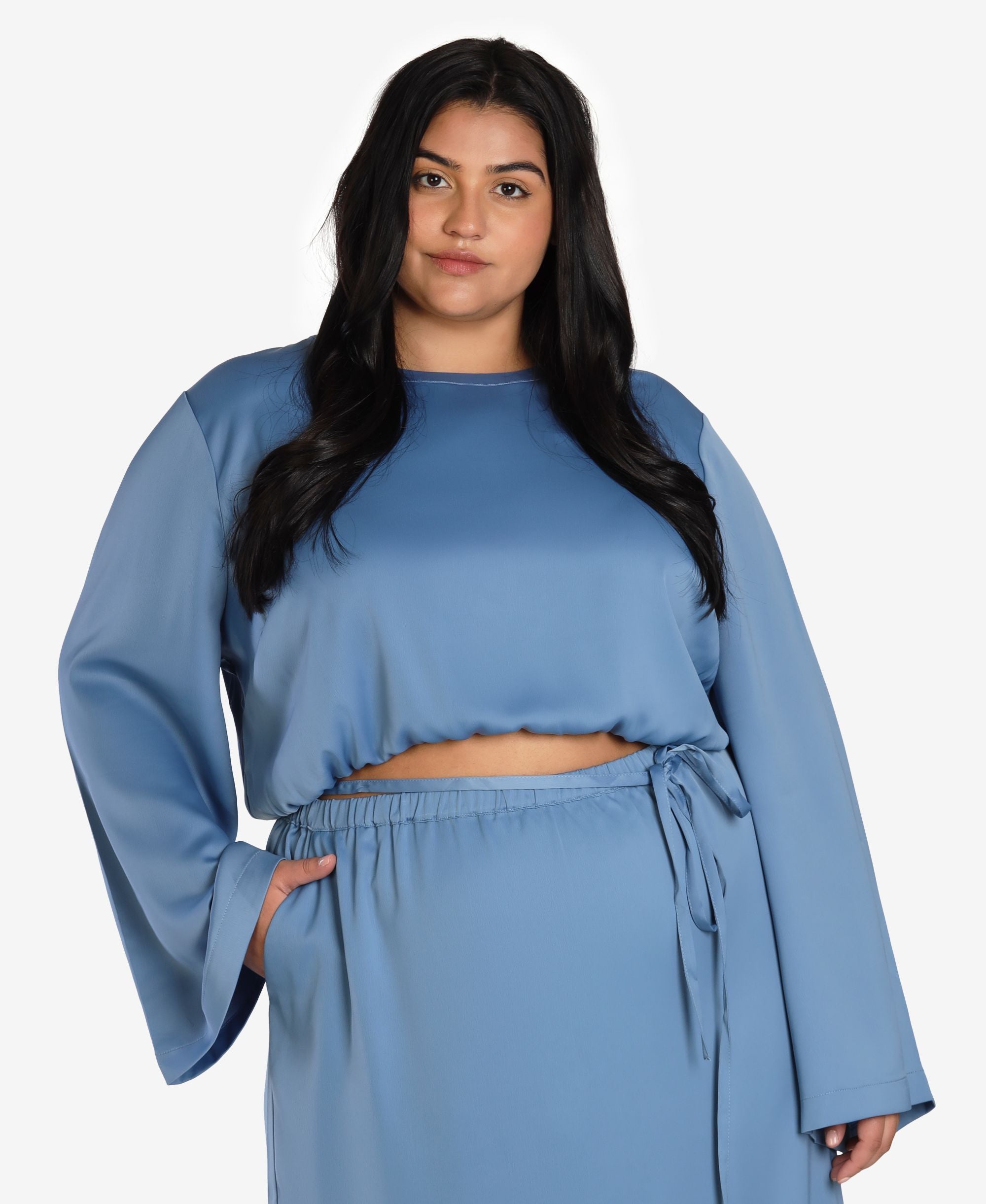 Nicole Williams English Plus Size Satin Crop Premium Top