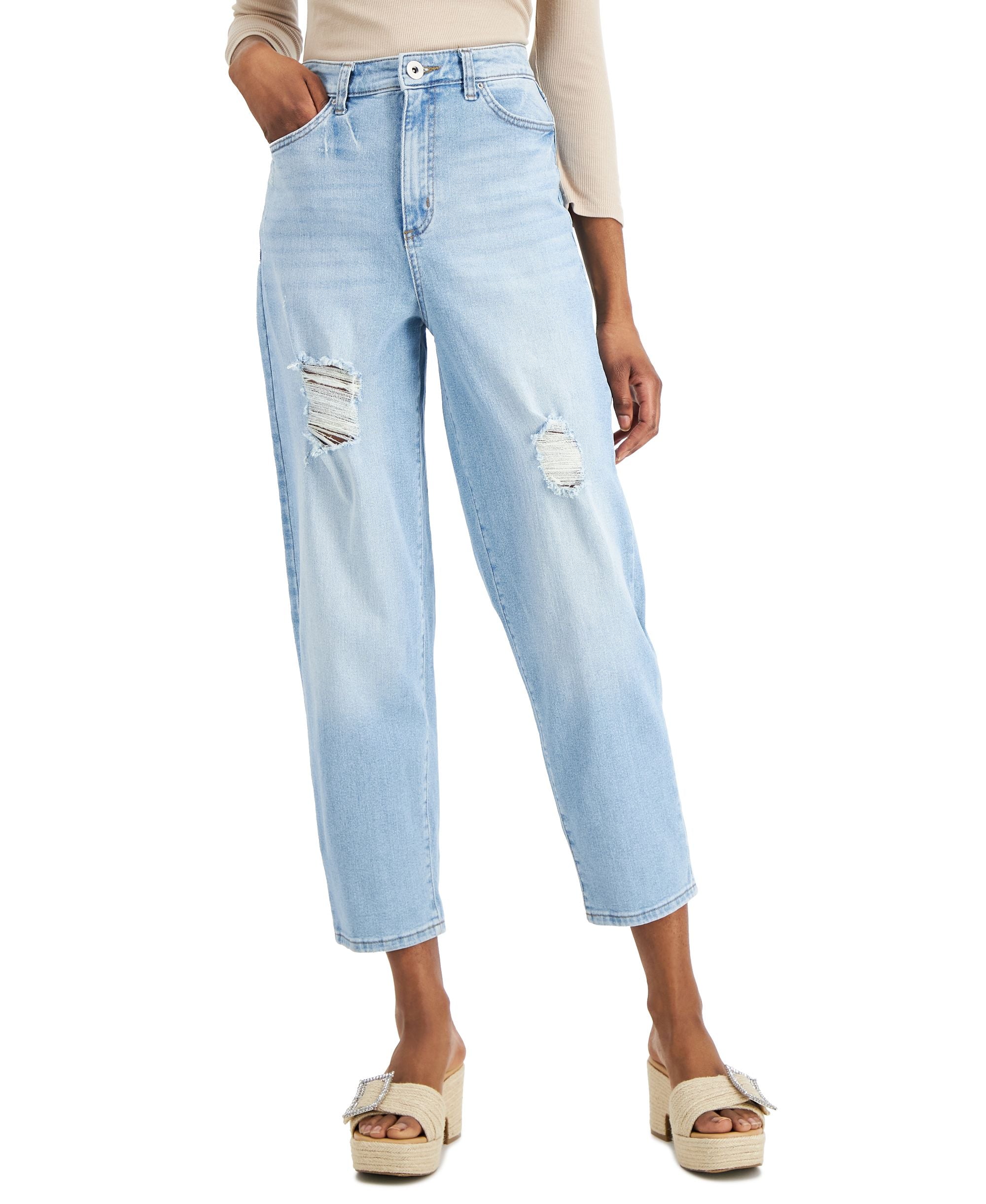 INC International Concepts High Rise Ripped Mom Premium Jeans