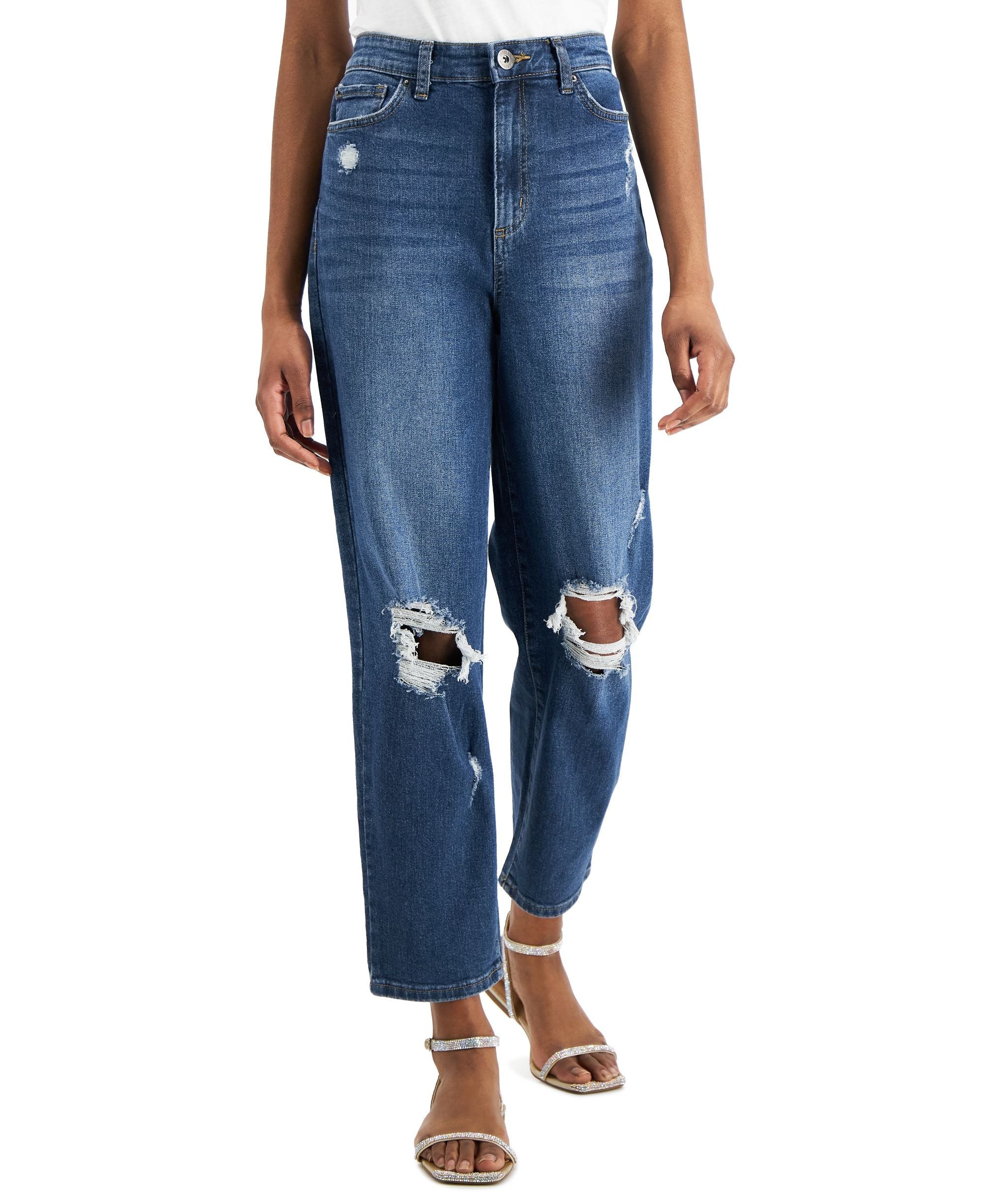 INC International Concepts Womens High Rise Ripped Mom Premium Jeans