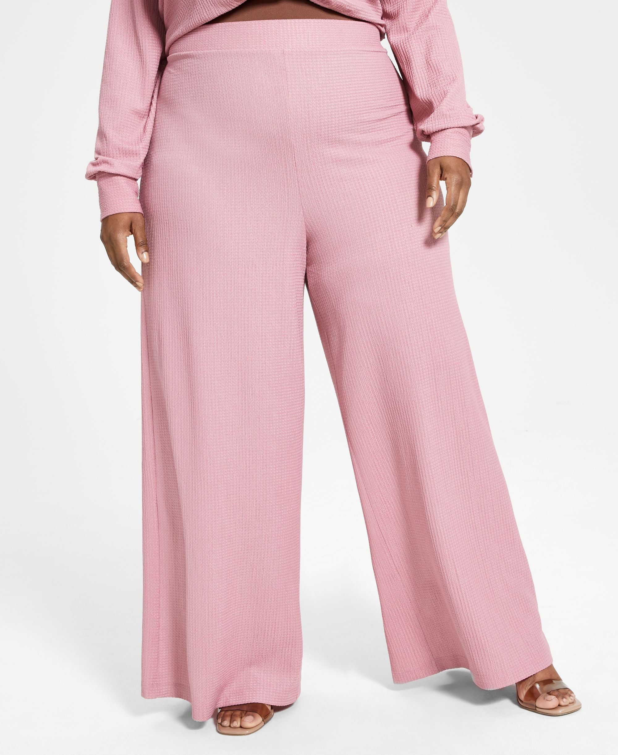 Nina Parker Modern Plus Size Textured Knit Wide-Leg Signature Pants