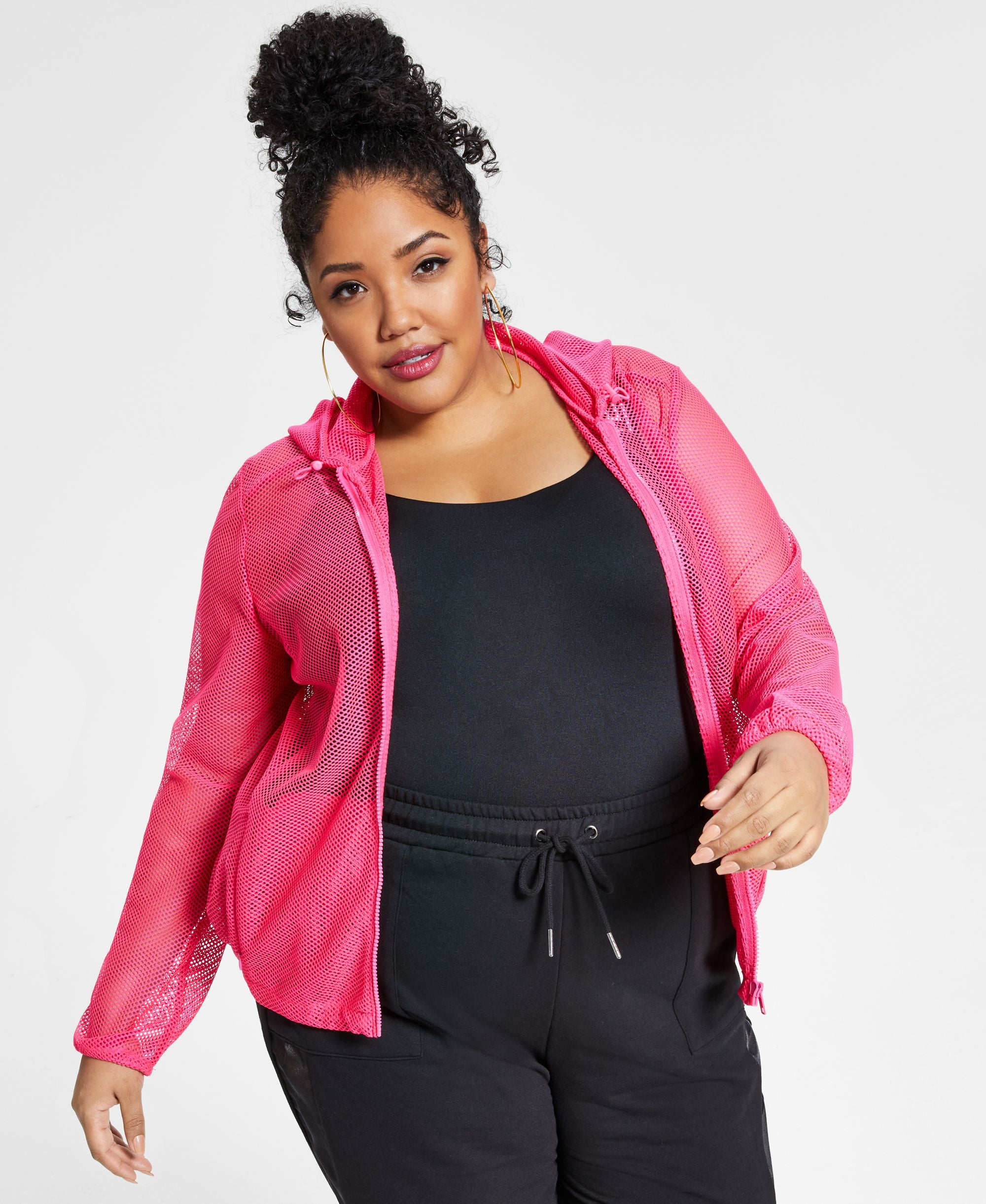 Nina Parker Modern Plus Size Mesh Hoodie Jacket