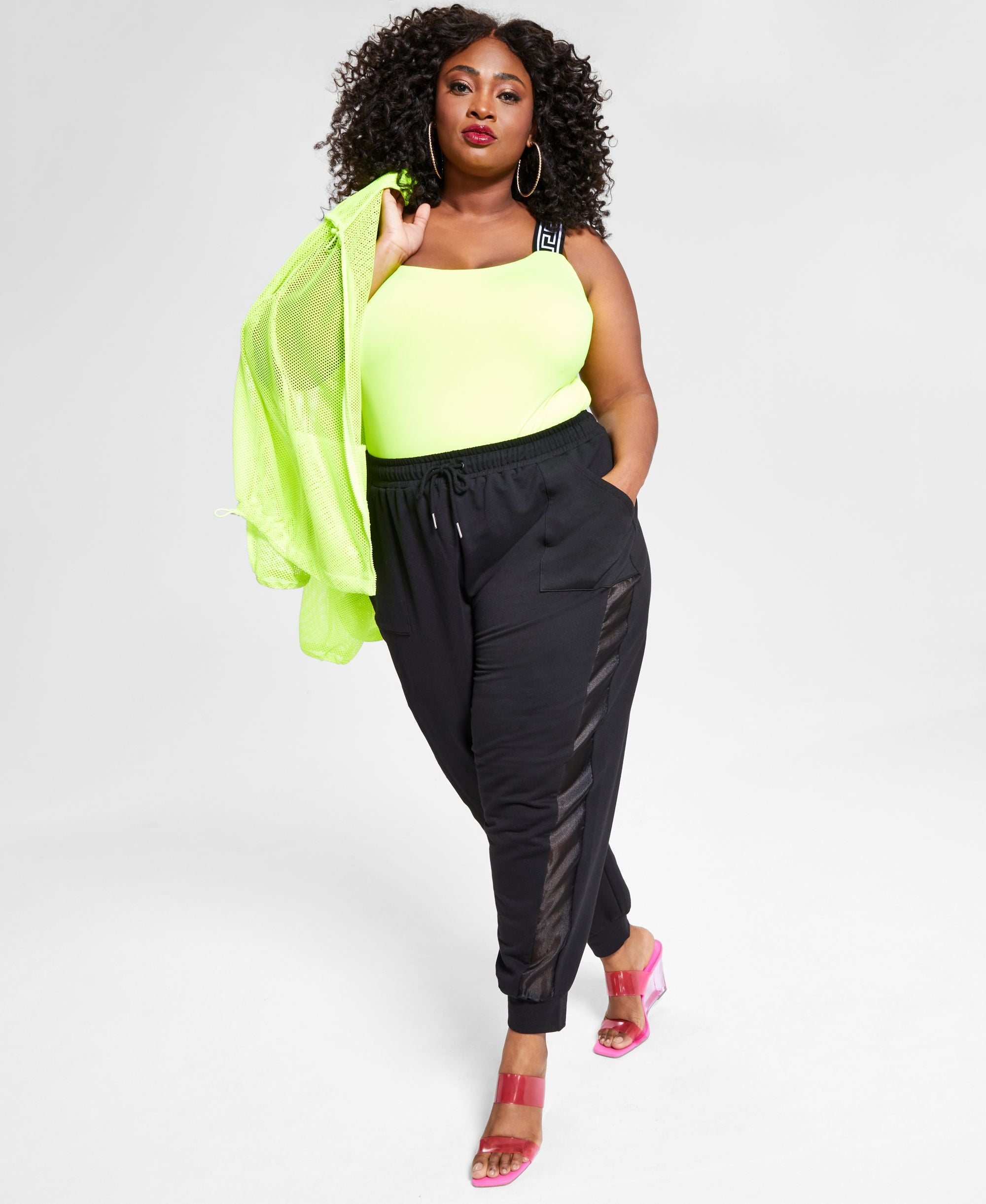 Nina Parker Modern Plus Size Mixed Media Jogger Signature Pants