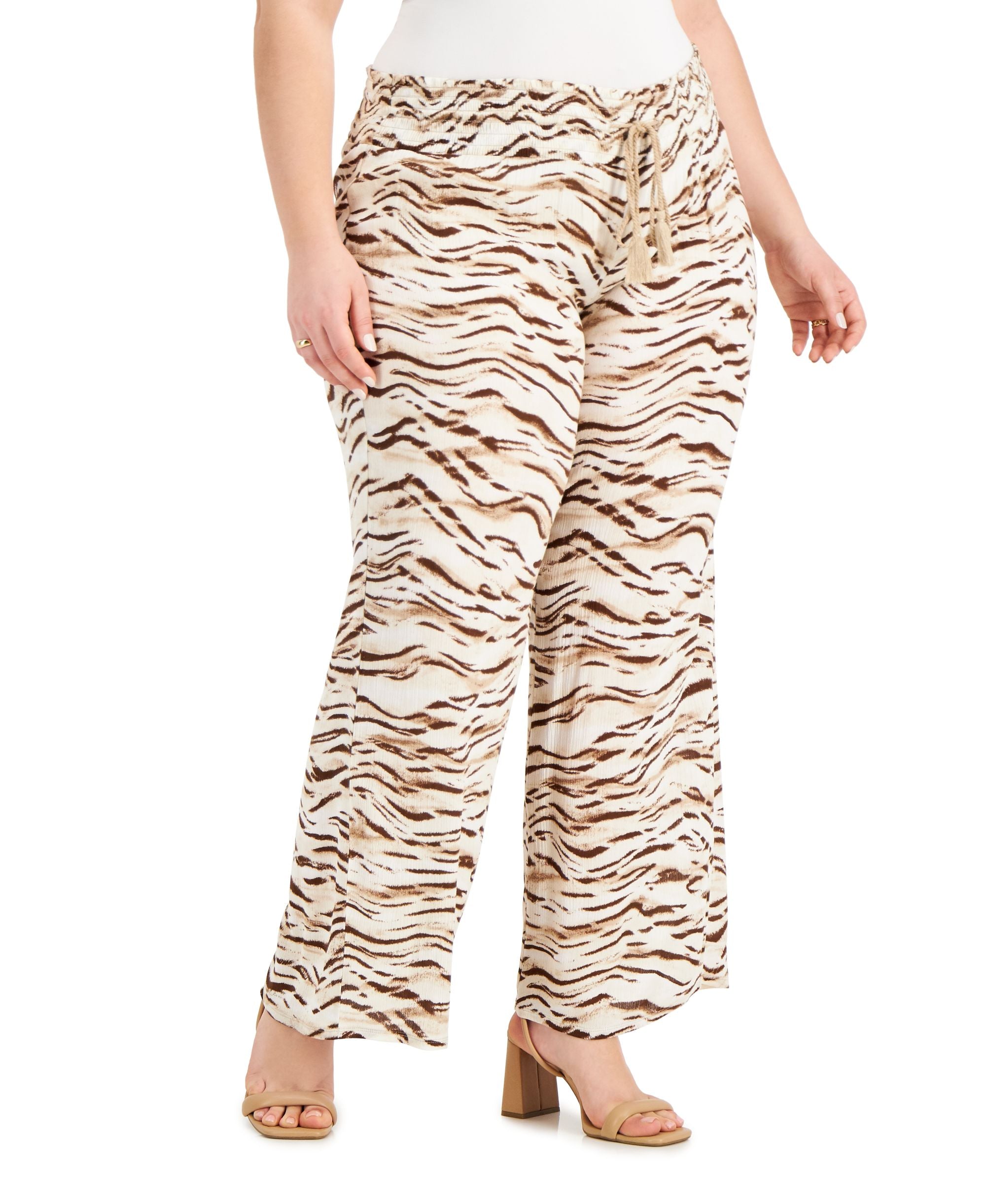 INC International Concepts Plus Size Smocked Waist Printed Signature Pants