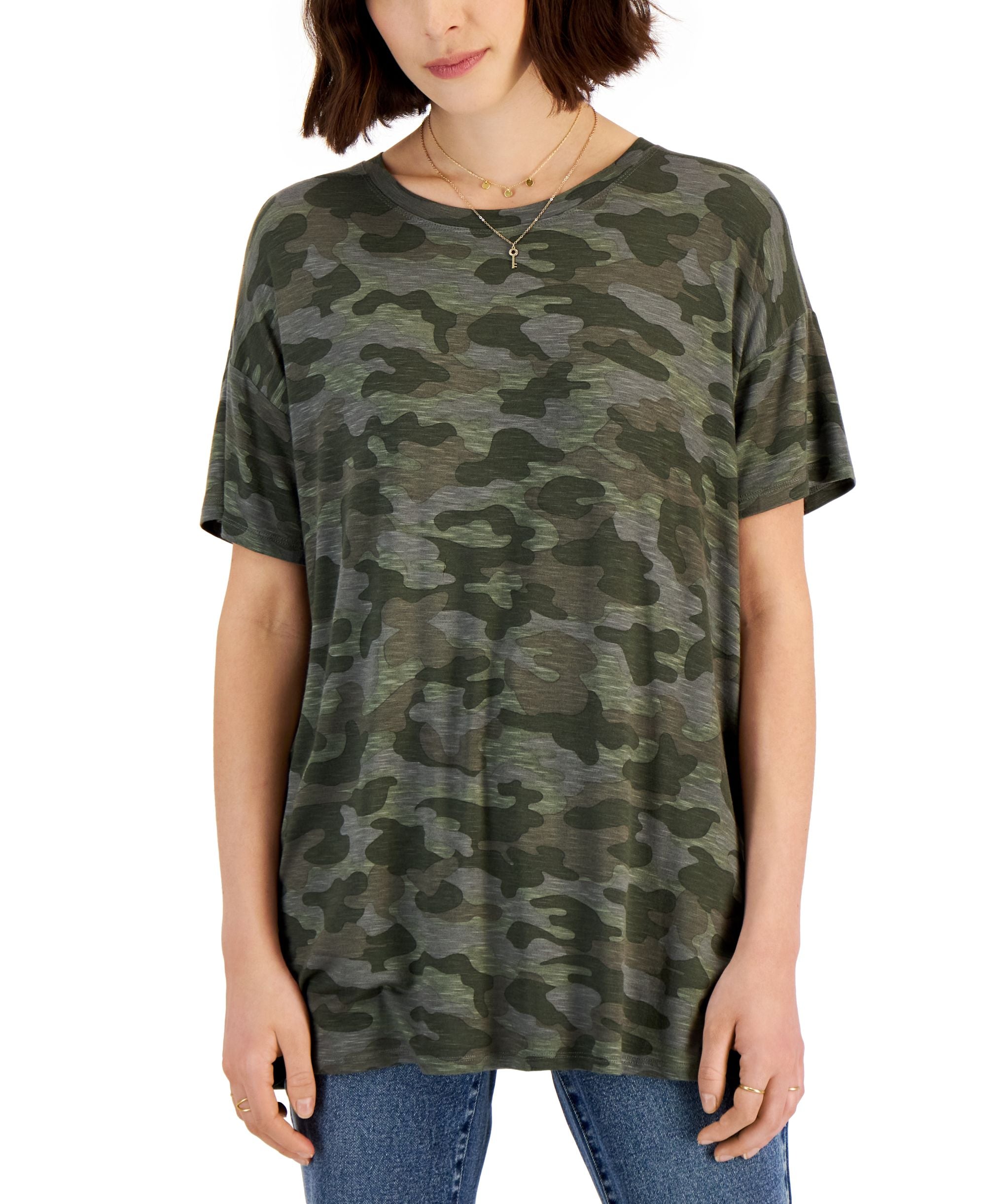 Style & Co Womens Printed Drapey T-Modern Shirt