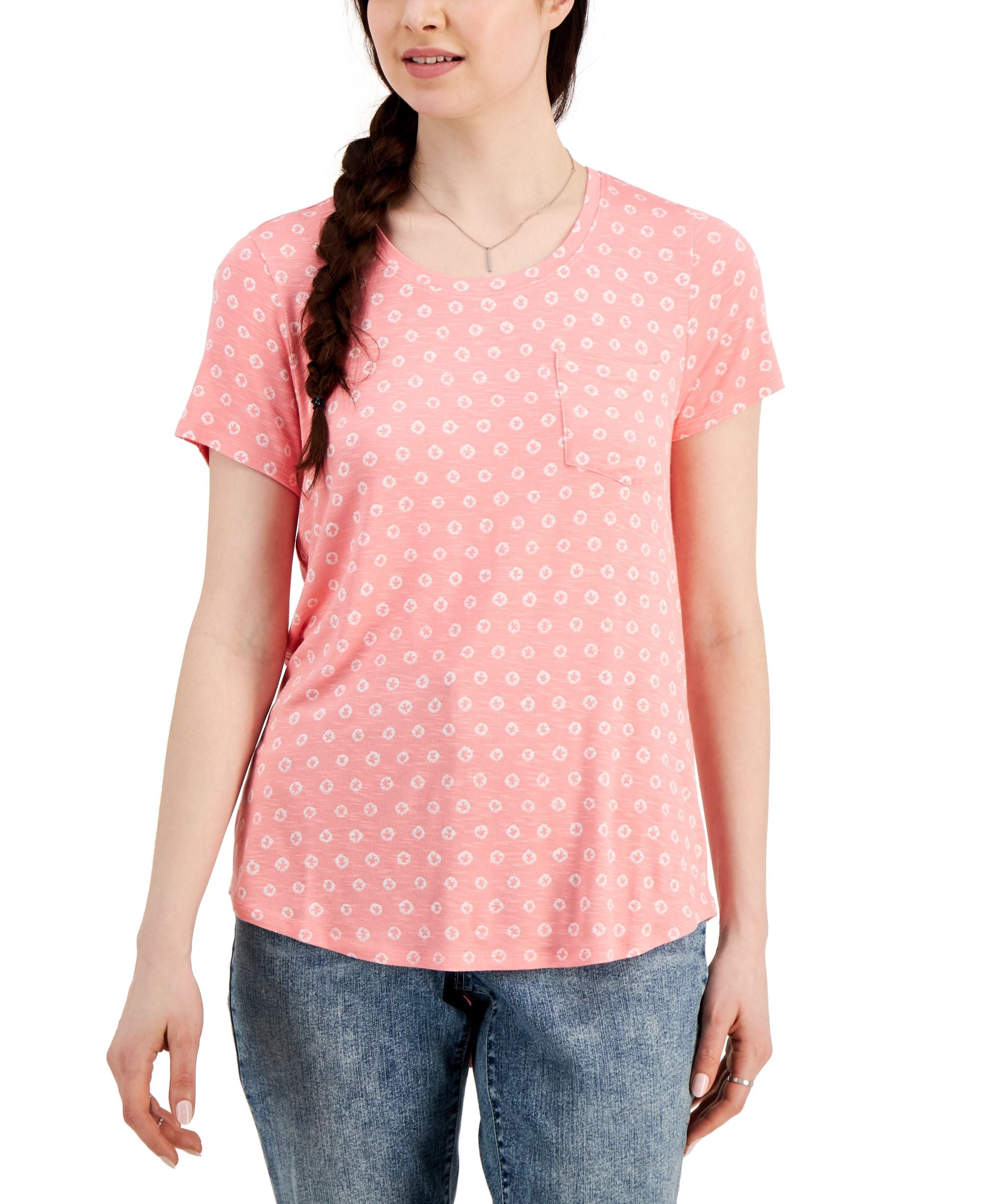 Style & Co Womens Printed Drapey Pocket T-Modern Shirt