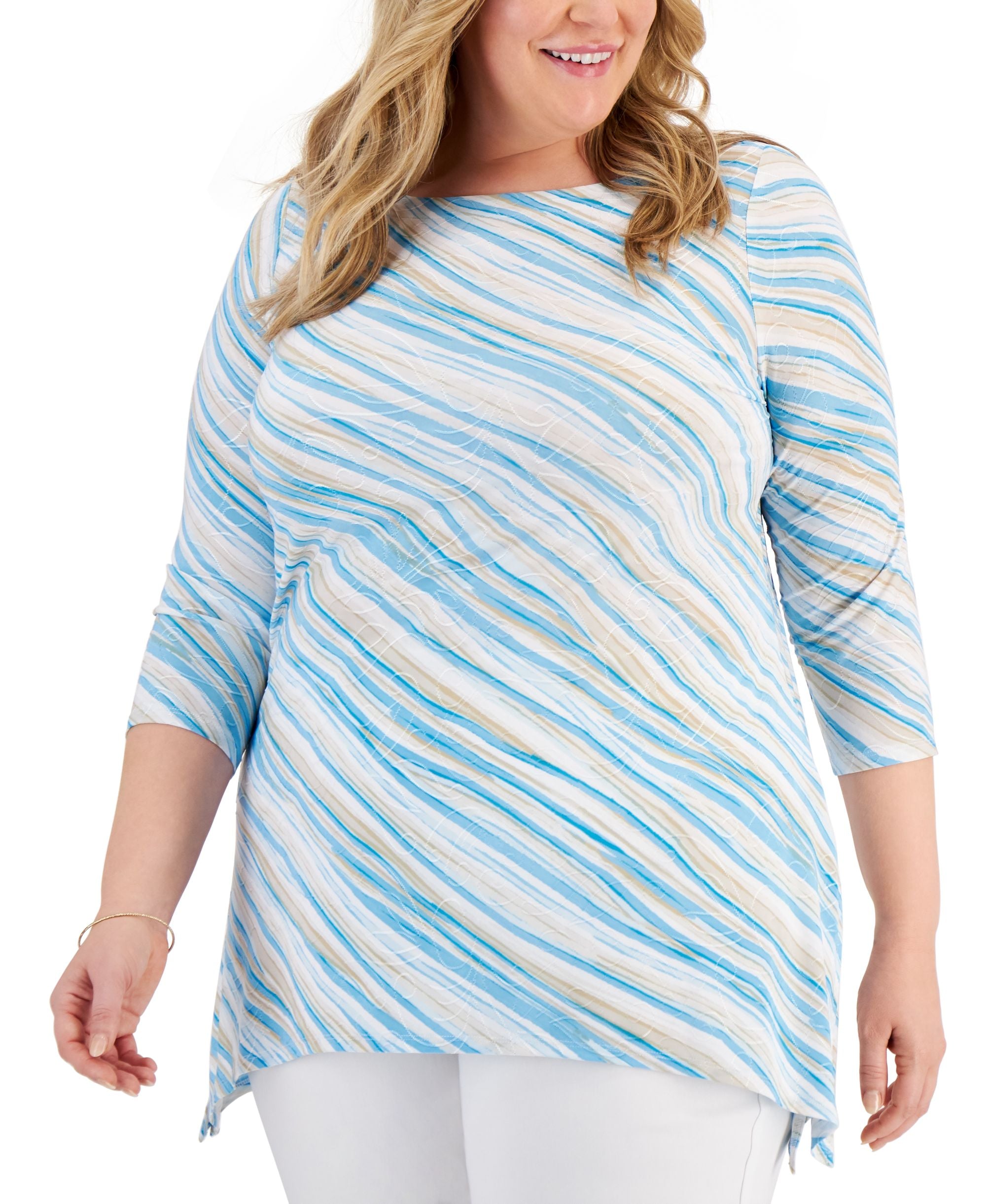 JM Collection Plus Size Handkerchief Hem Jacquard Premium Top