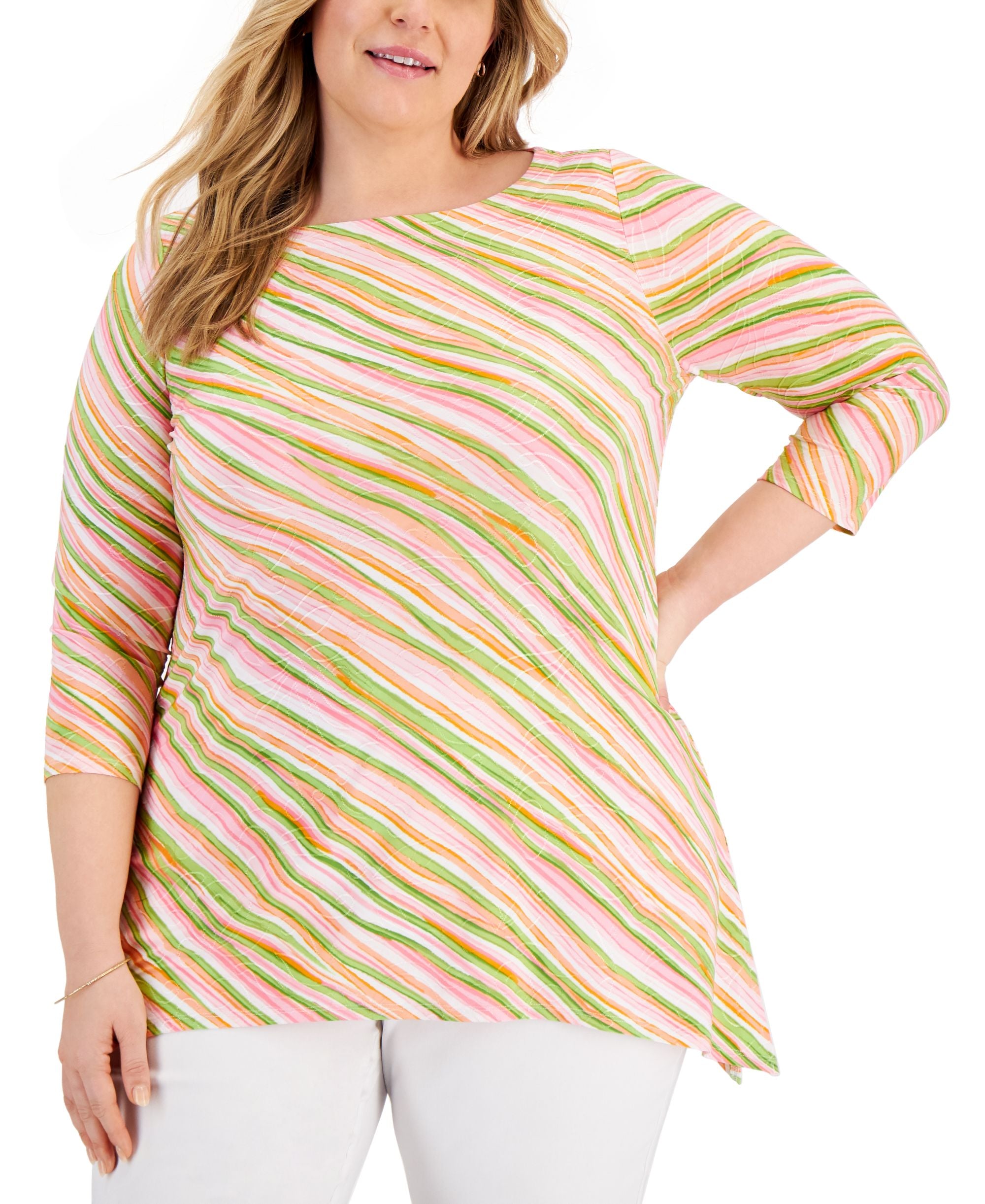 JM Collection Plus Size Handkerchief Hem Jacquard Premium Top