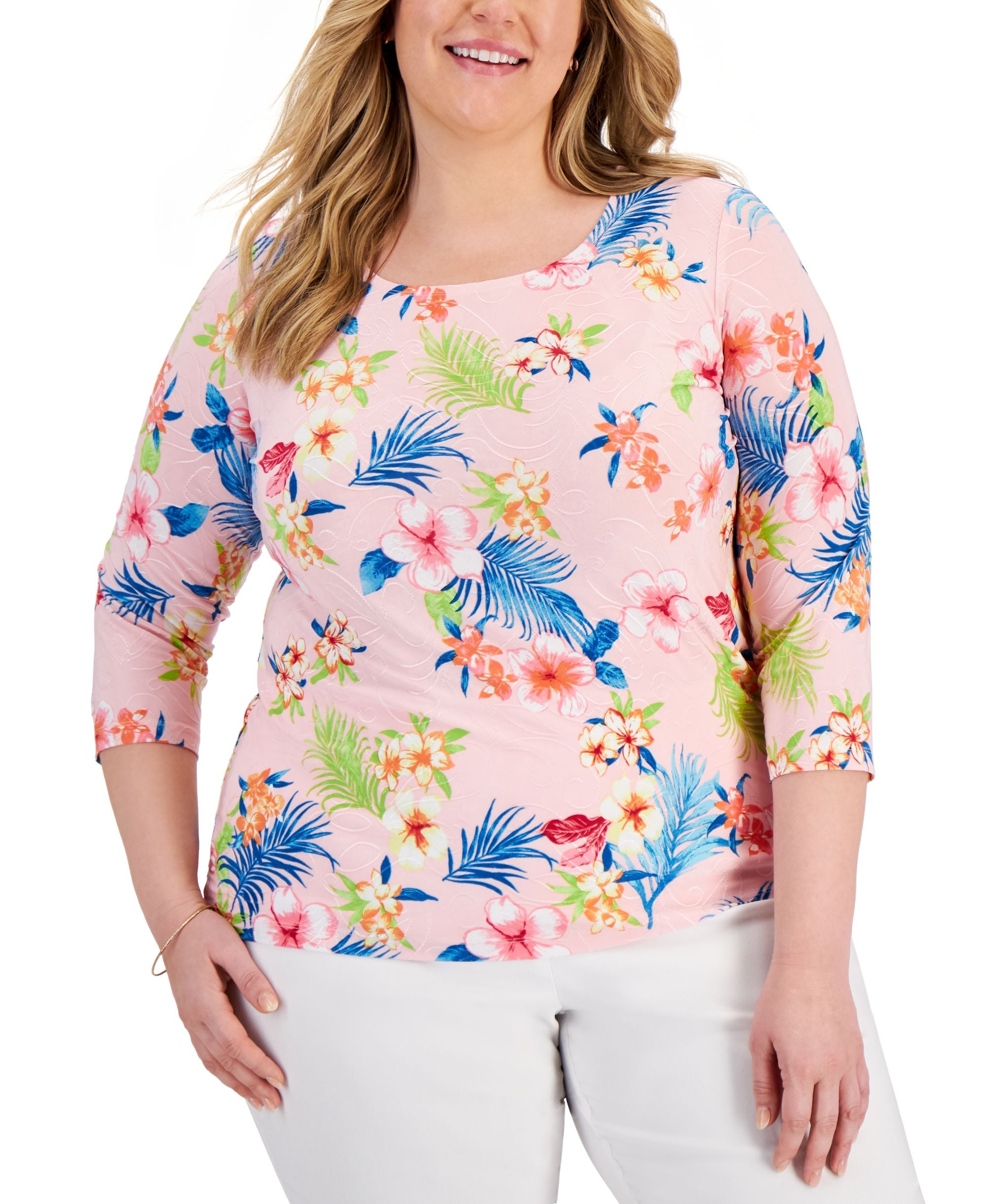 JM Collection Plus Size Floral Jacquard Premium Top