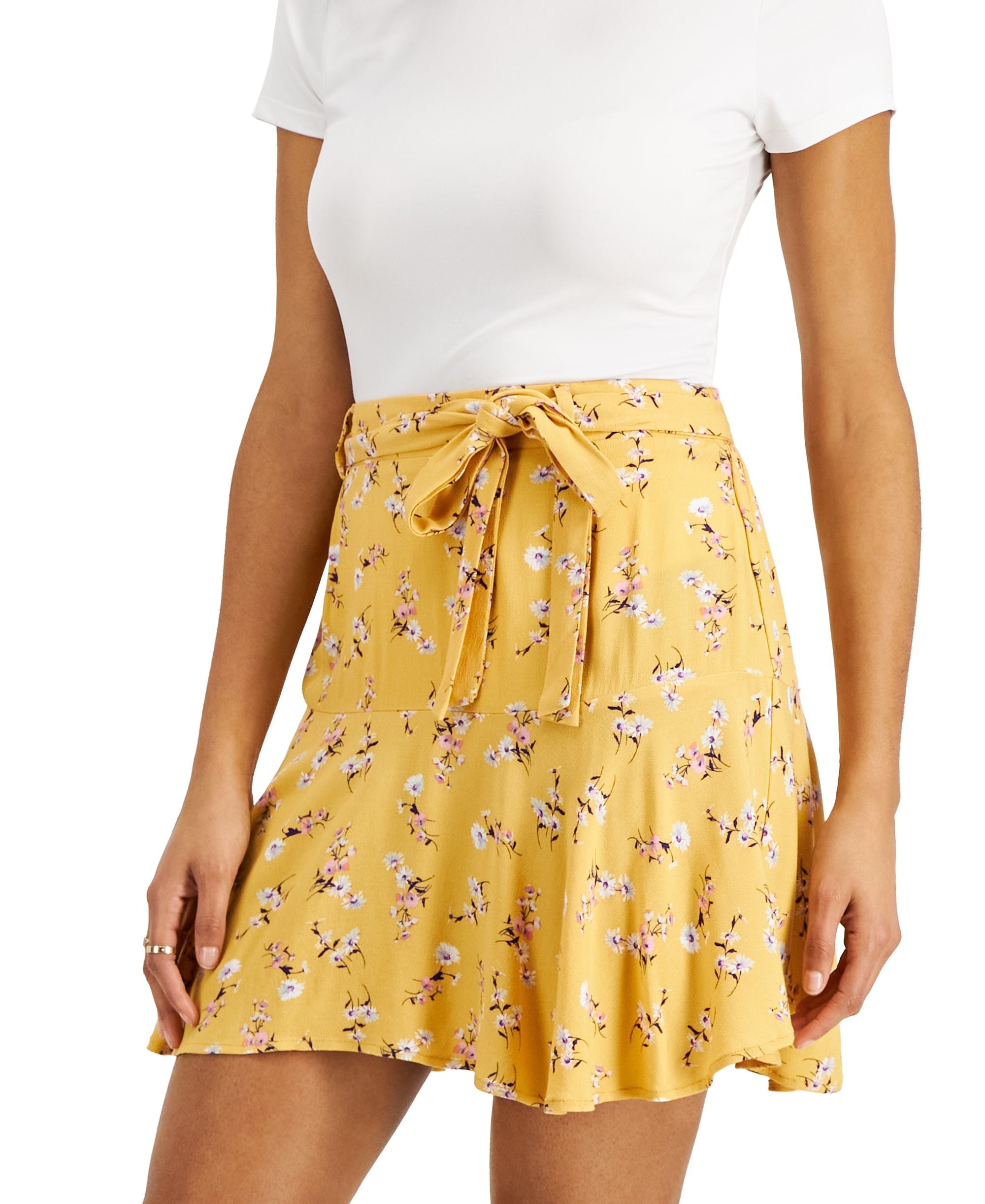 Juniors' Tiered Flounce Tie-Front Modern Skirt