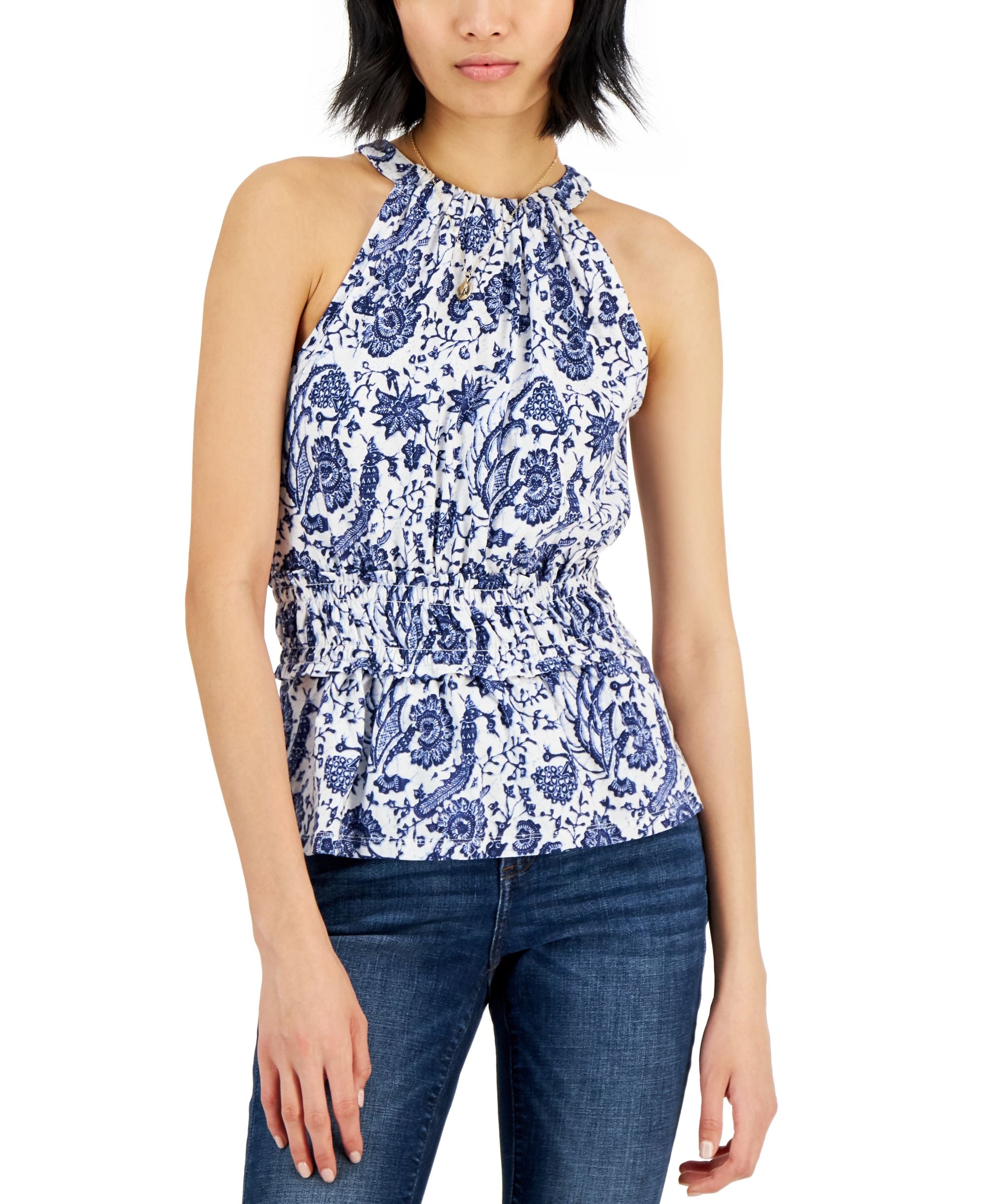 INC International Concepts Womens Printed Smock Waist Premium Top