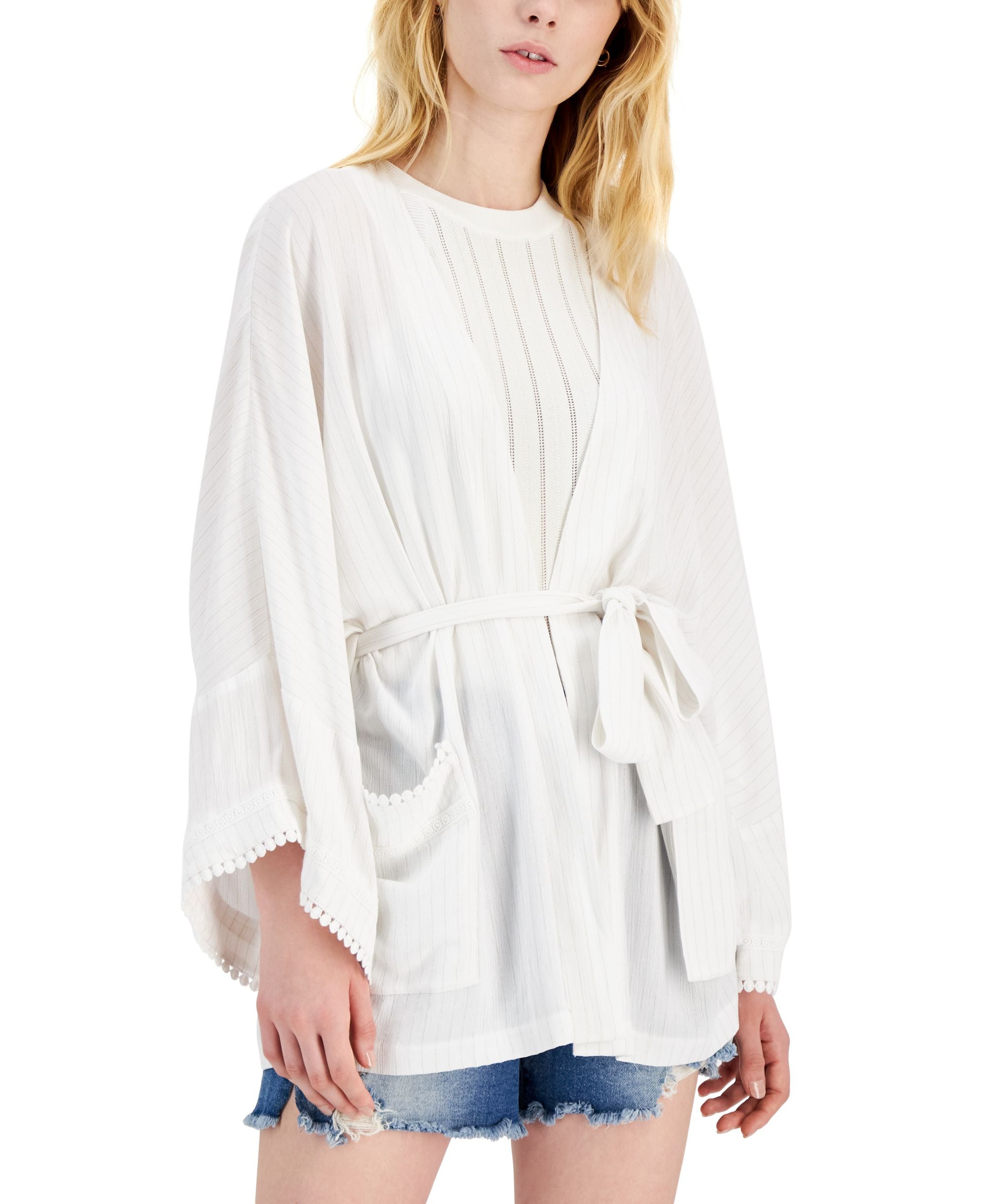 INC International Concepts Womens Metallic Crinkle Gauze Tie-Waist Premium Top