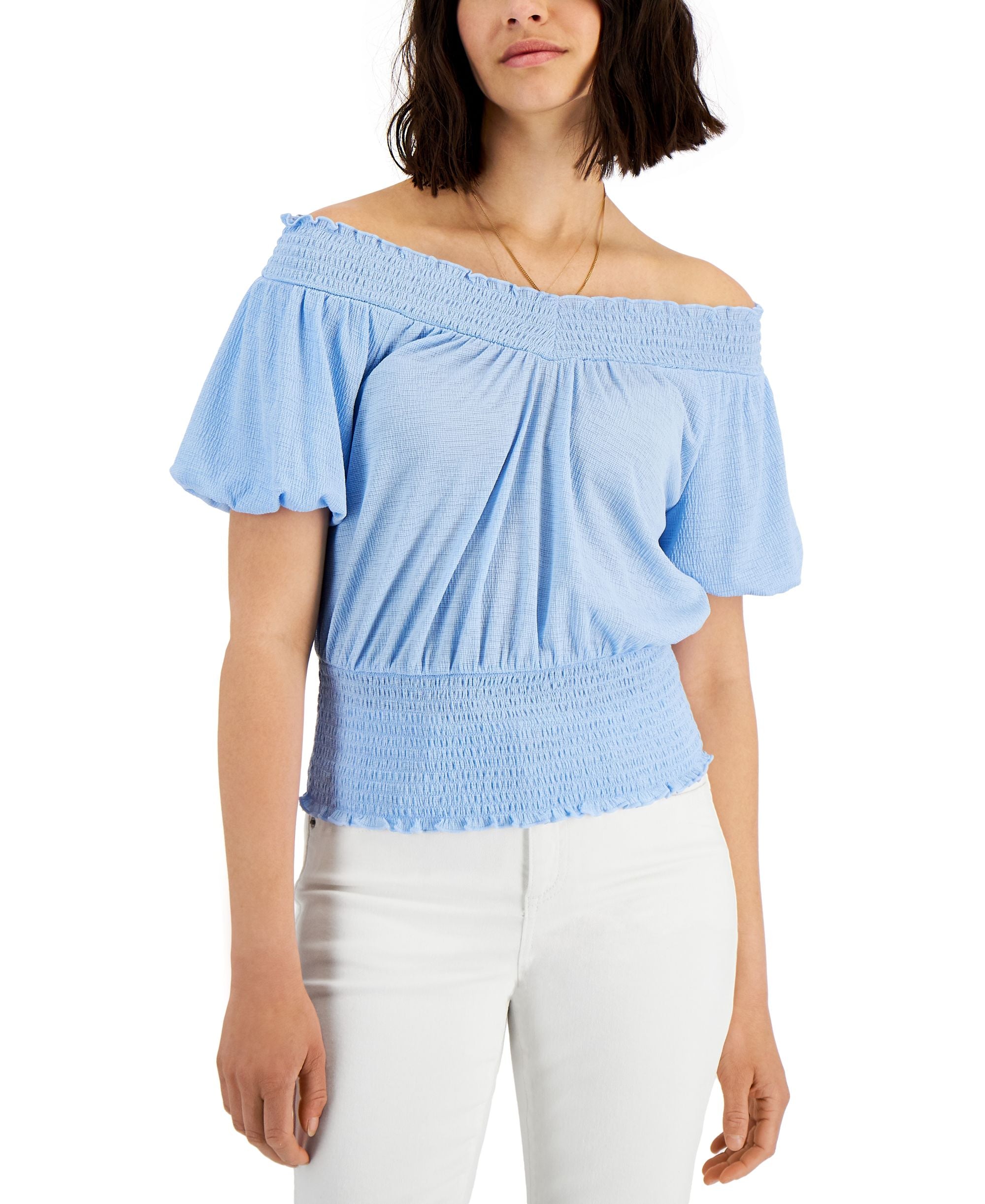 INC International Concepts Womens Smocked Premium Top
