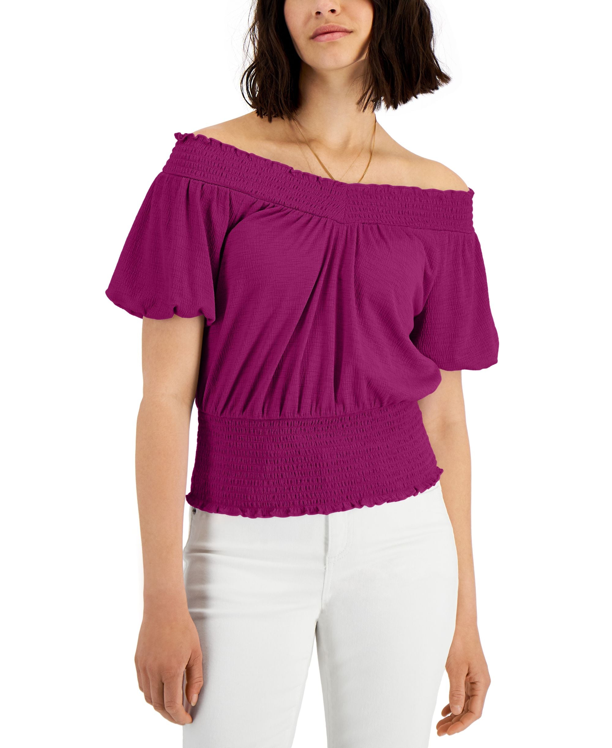 INC International Concepts Womens Smocked Premium Top