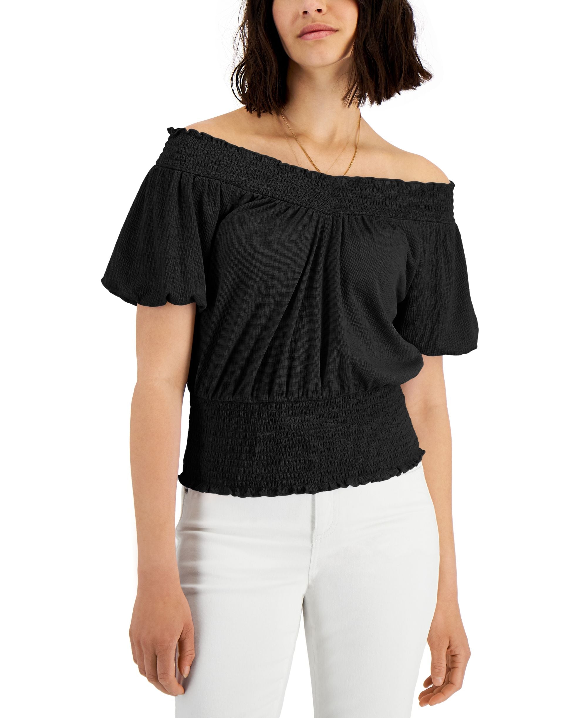 INC International Concepts Womens Smocked Premium Top
