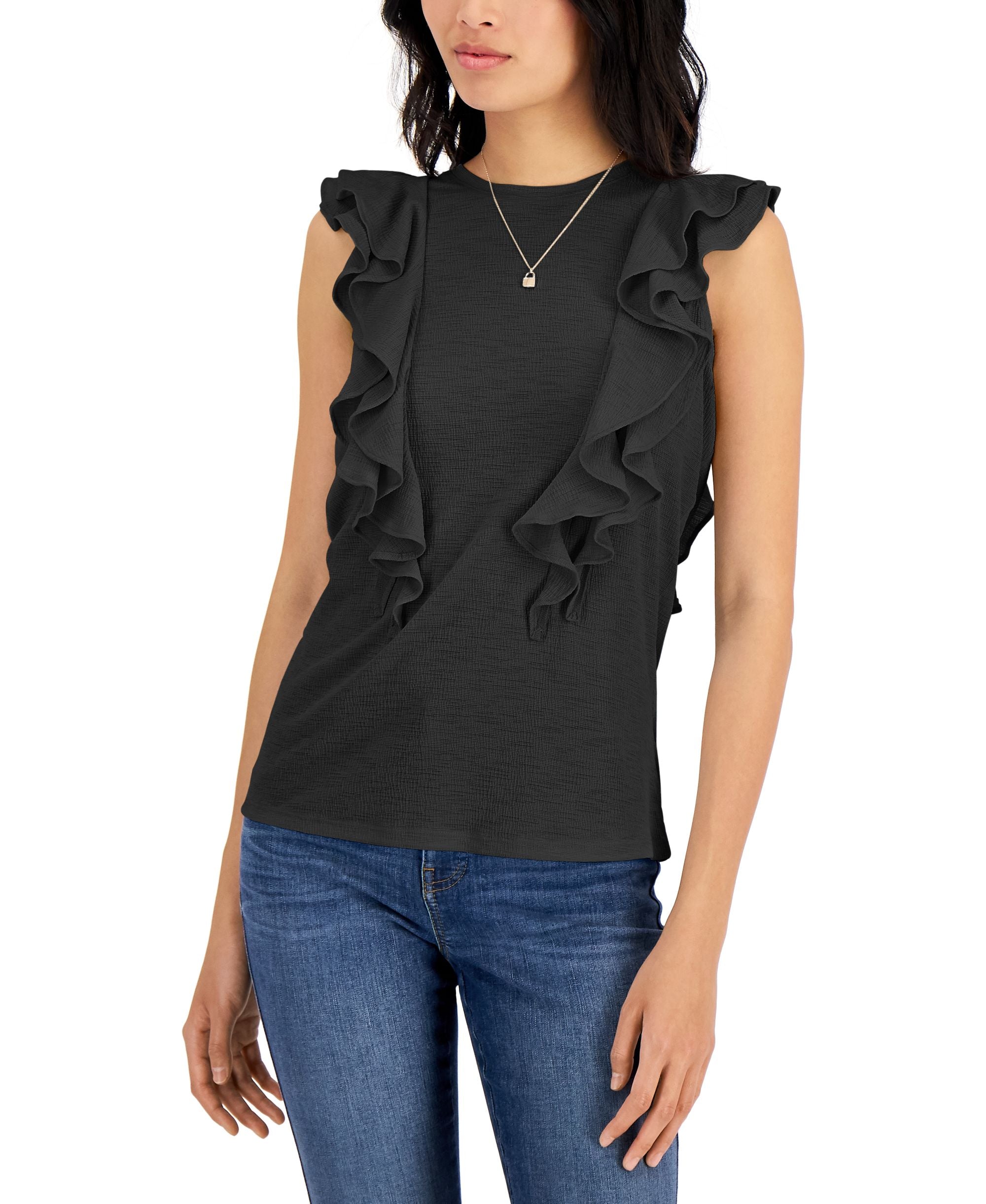 INC International Concepts Womens Sleeveless Ruffled Premium Top
