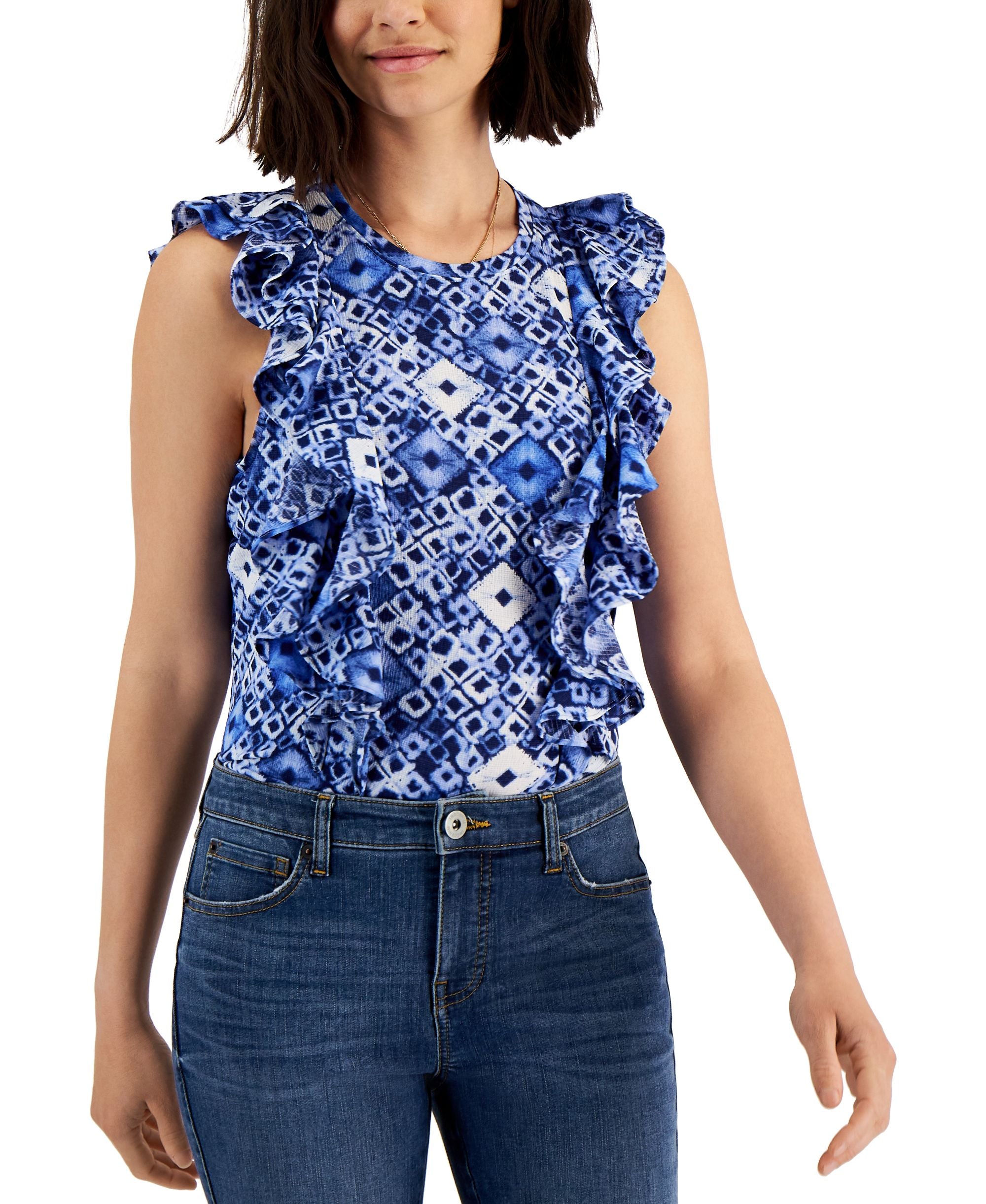 INC International Concepts Womens Printed Ruffled Premium Top