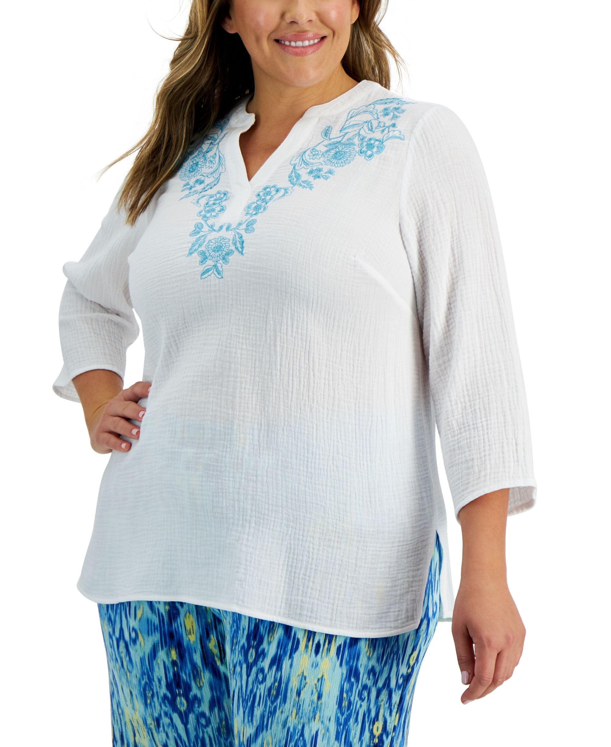 JM Collection Plus Embroidered Gauze Premium Top