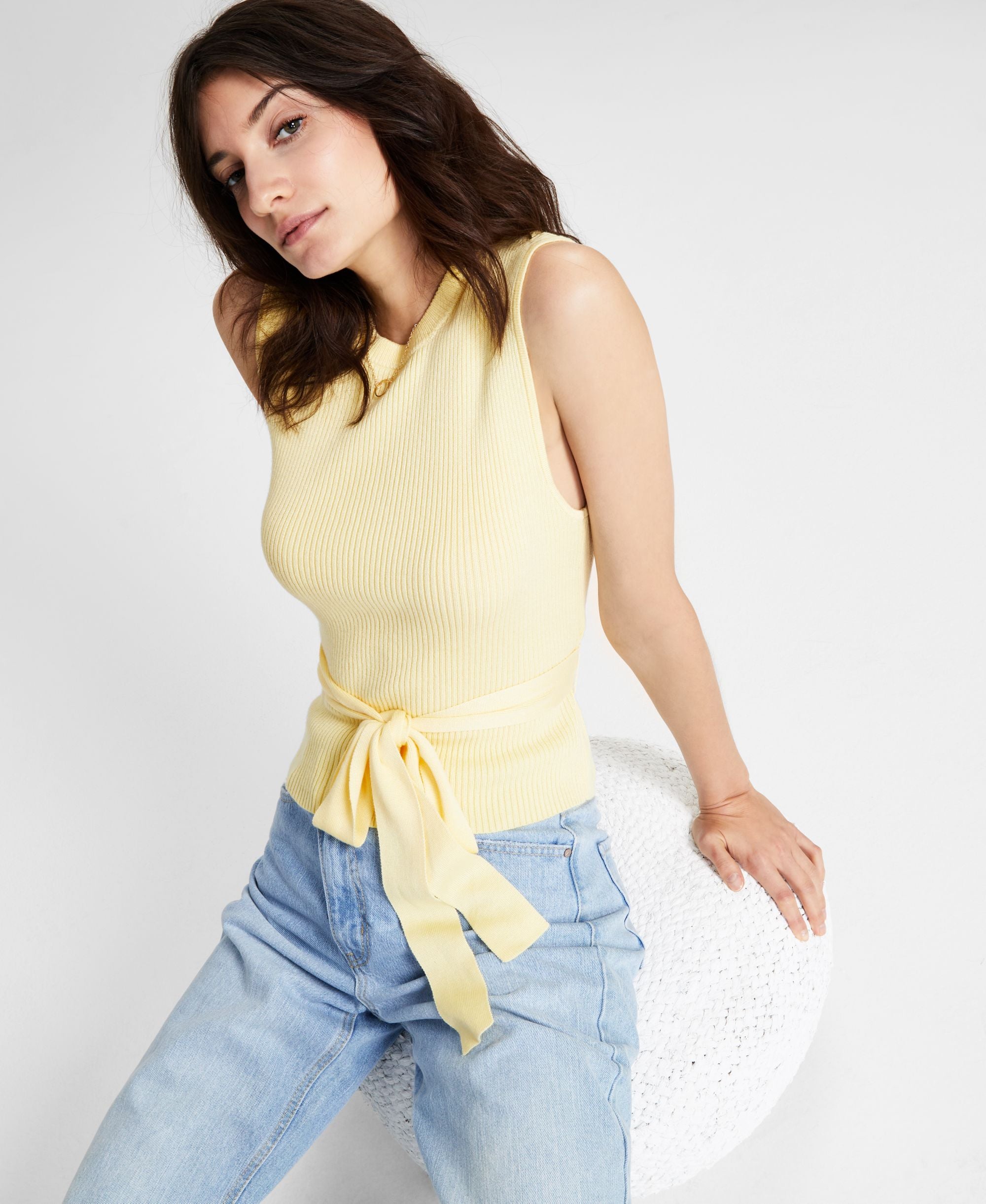 Now This Womens Belted Ribbed Premium Top