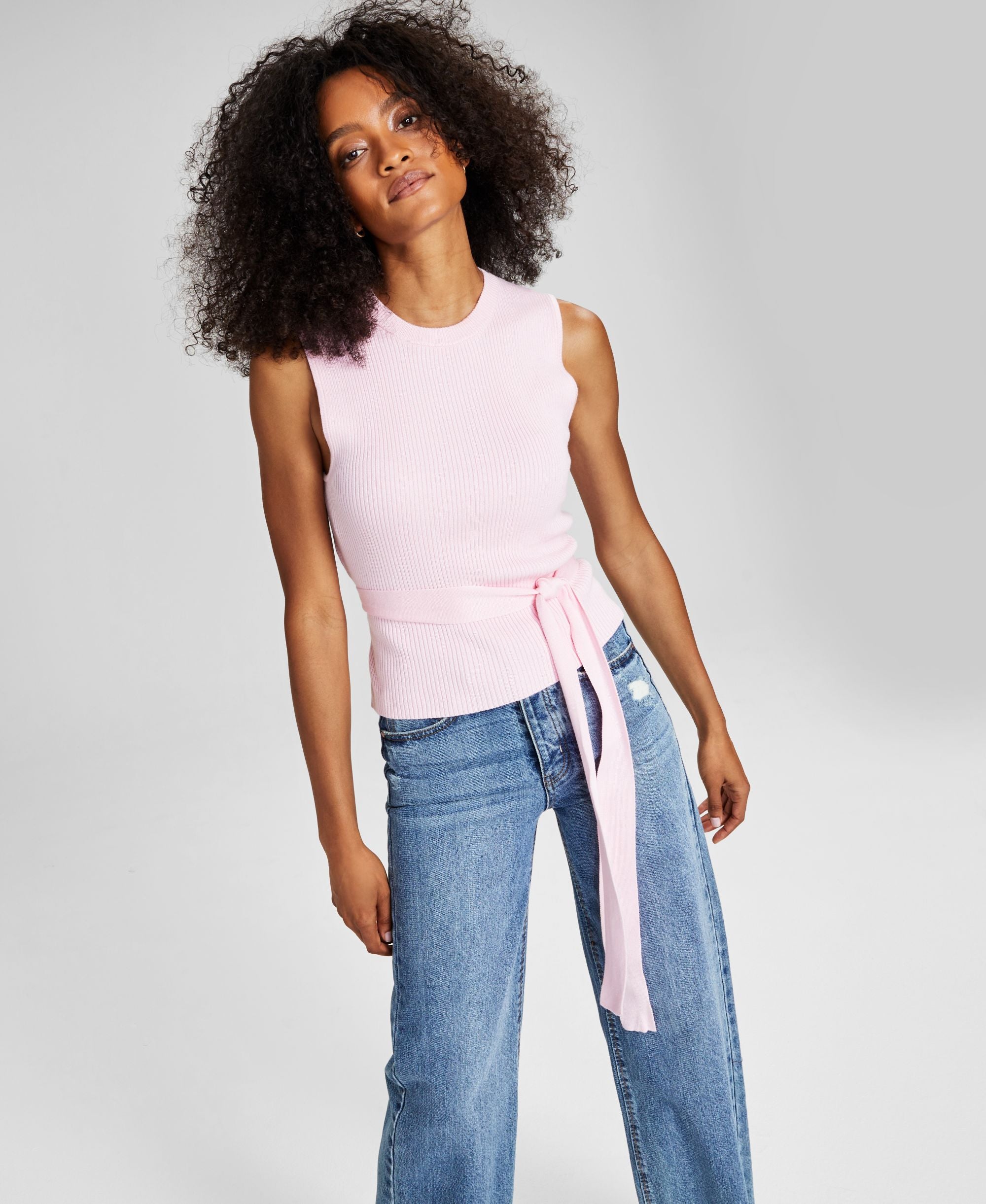 Now This Womens Belted Ribbed Premium Top