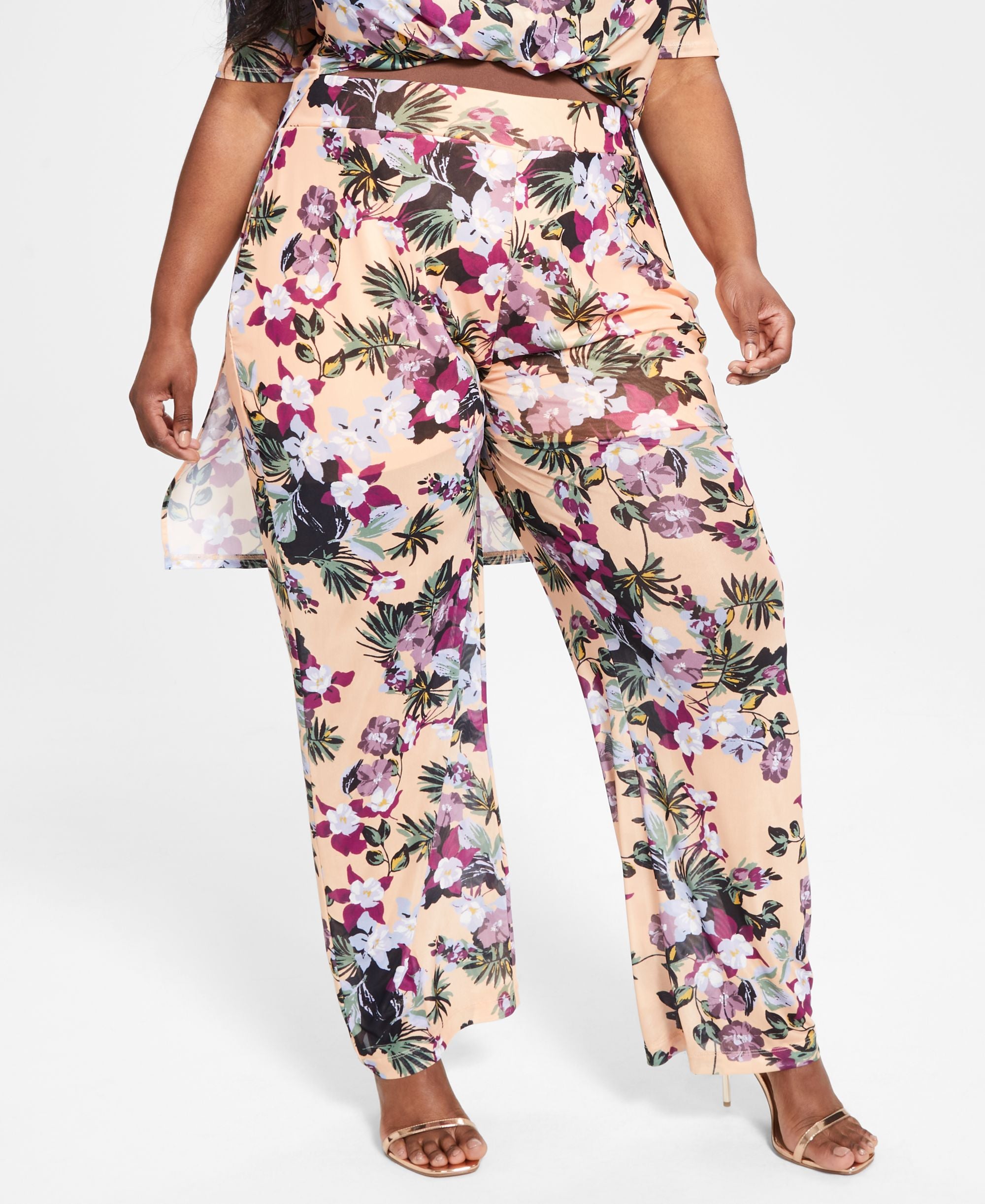 Nina Parker Modern Plus Size Printed Mesh Signature Pants