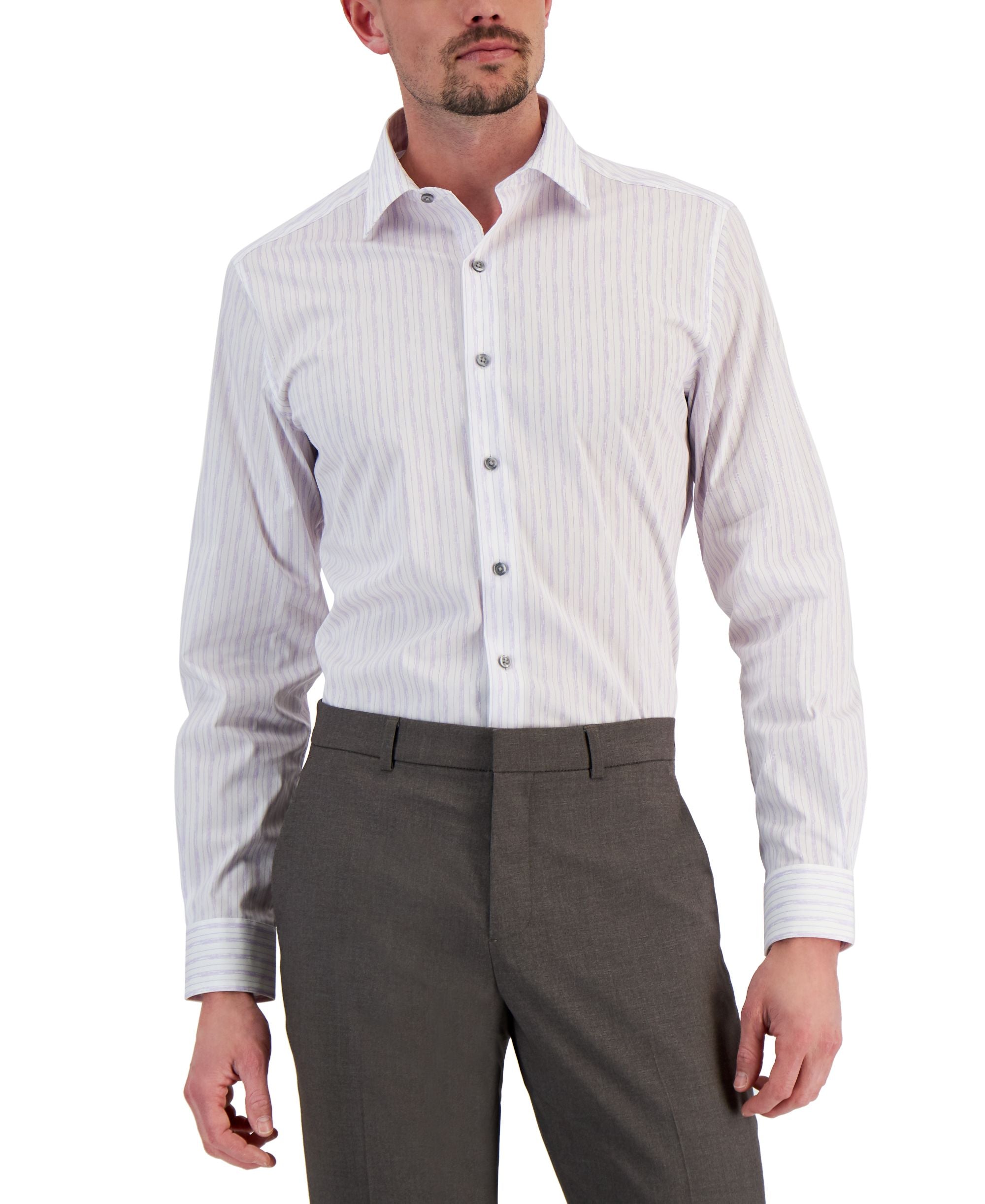 Alfani Mens Slim-Cut Fit 2 Way Stretch Stain Resistant Dress Modern Shirt