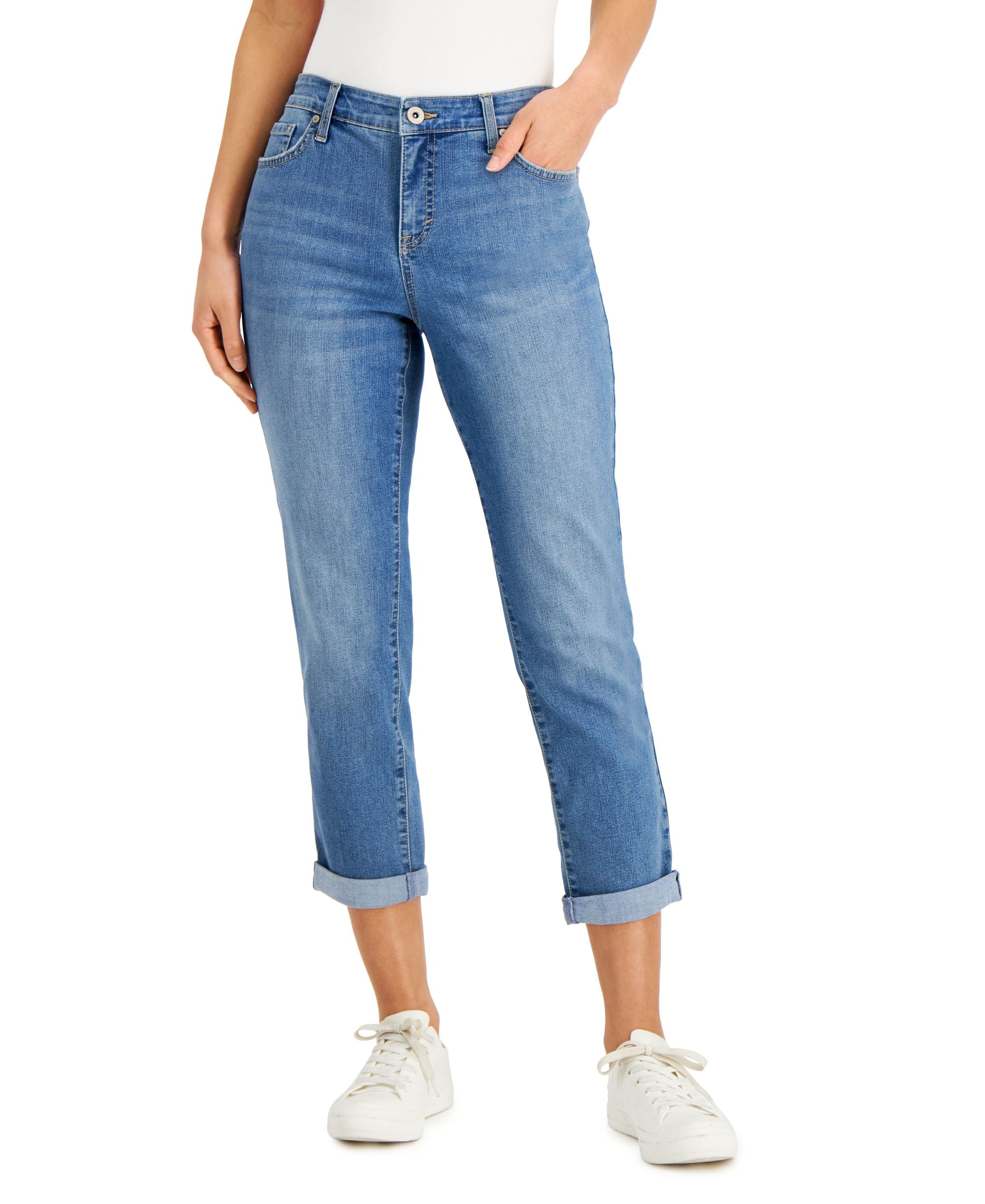 Style & Co Petite Mid Rise Curvy Girlfriend Premium Jeans