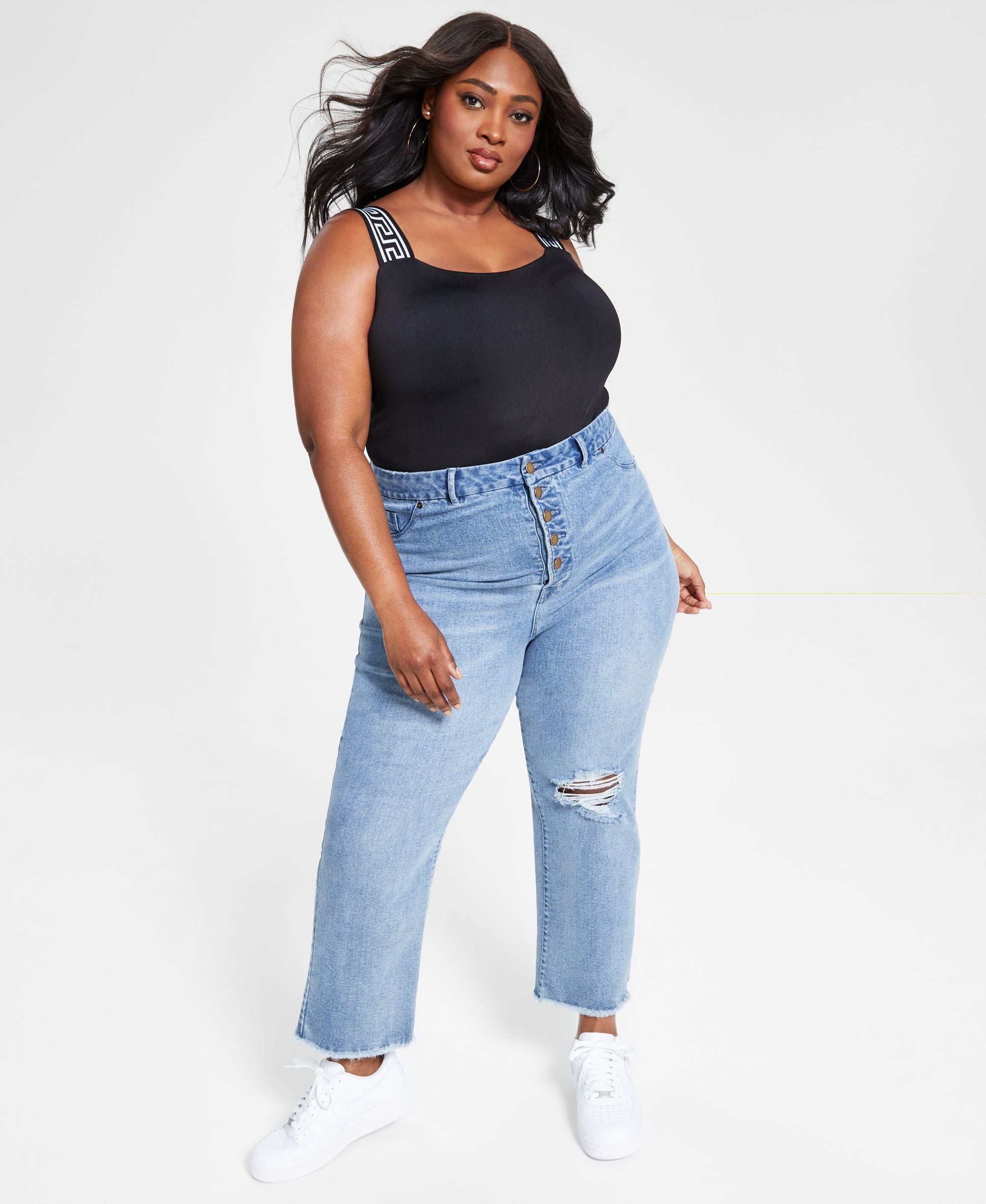 Nina Parker Modern Plus Size Button Fly Distressed Boyfriend Premium Jeans