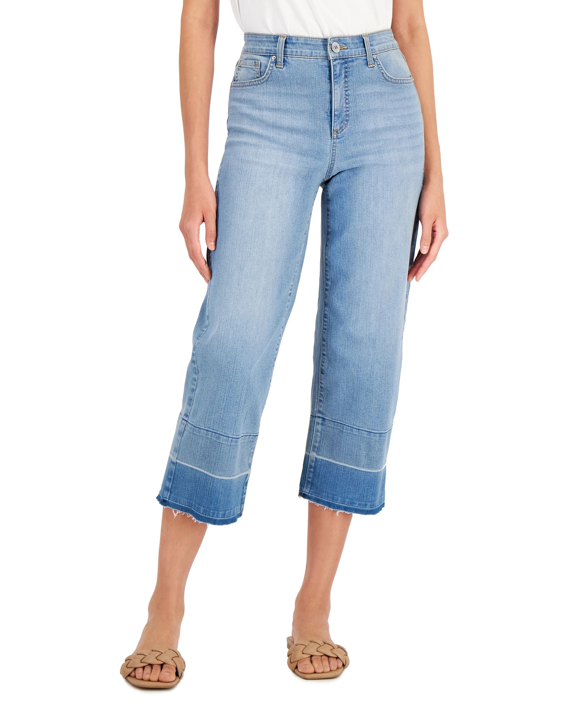 INC International Concepts Womens High Rise Cropped Wide-Leg Premium Jeans