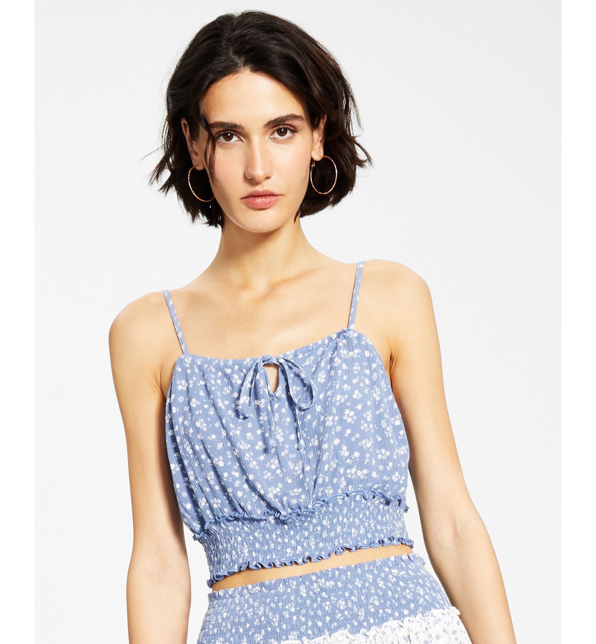 Juniors' Smocked Crop Premium Top