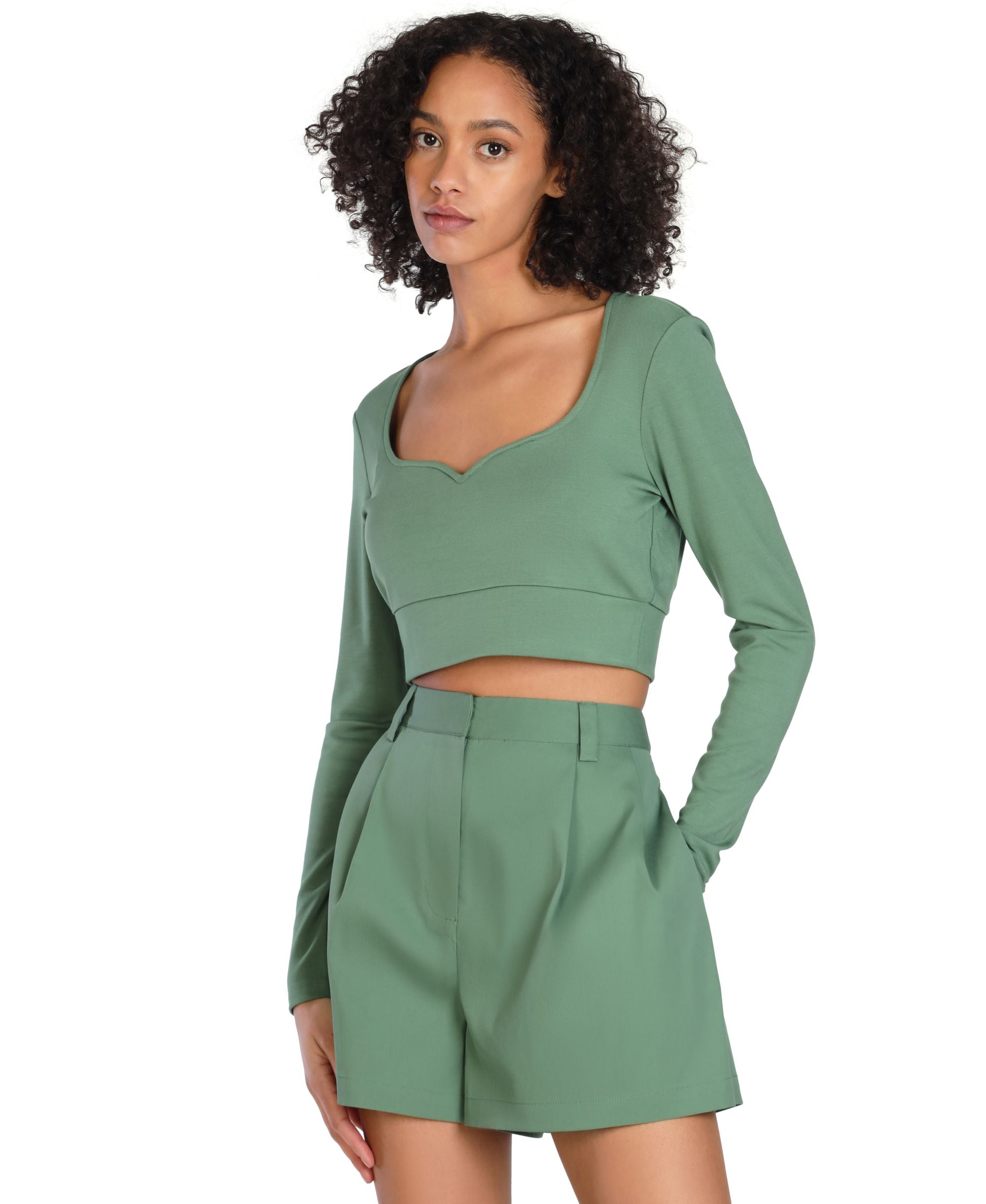 Bar III Nicole Williams English Cropped Long-Sleeve Premium Top