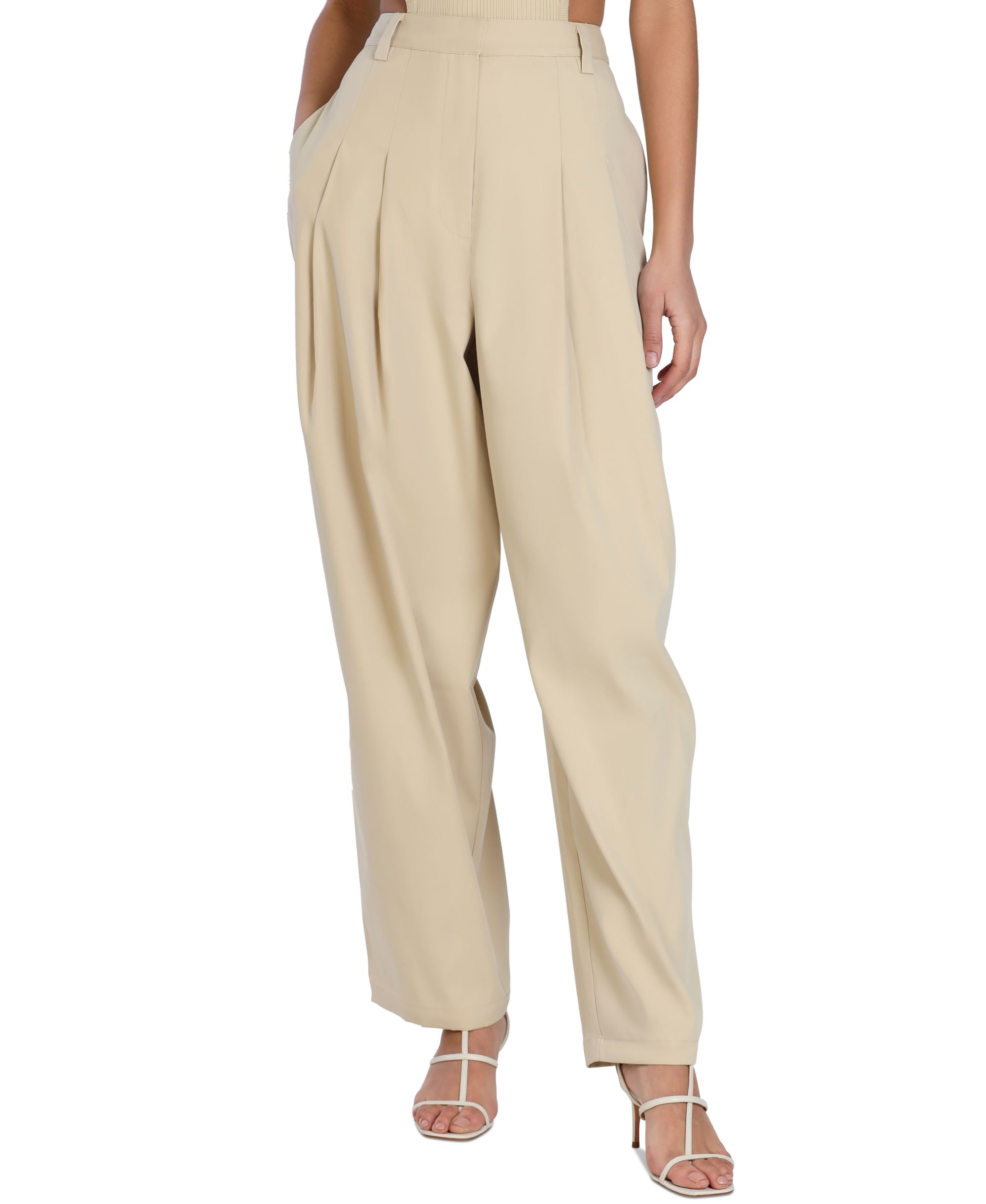Bar III Nicole Williams English Pleated Wide-Leg Relaxed Signature Pants