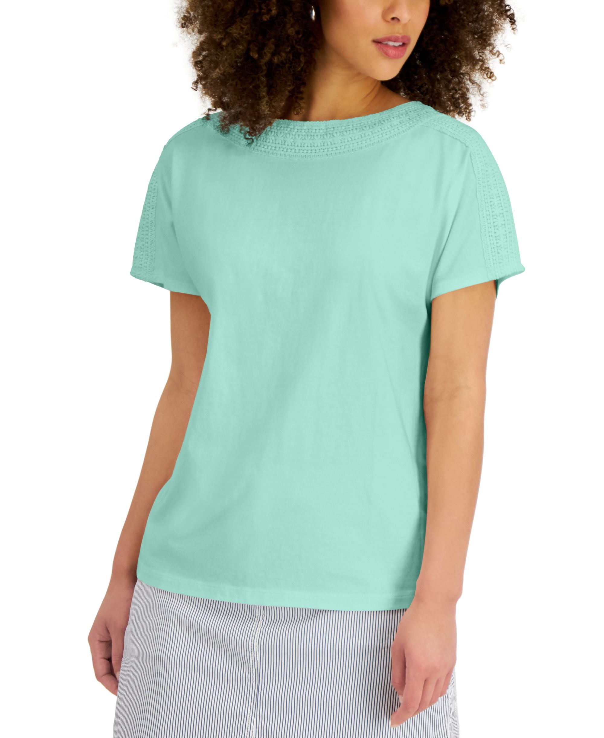 Karen Scott Womens Crochet Trim Premium Top