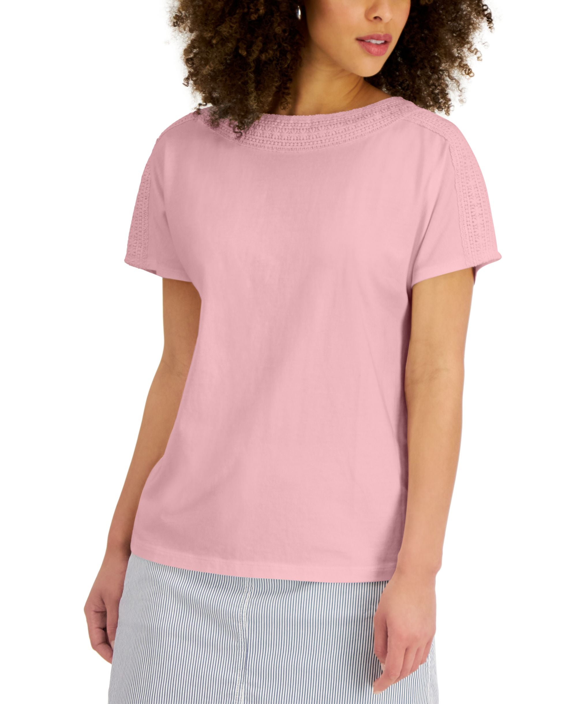Karen Scott Womens Crochet Trim Premium Top