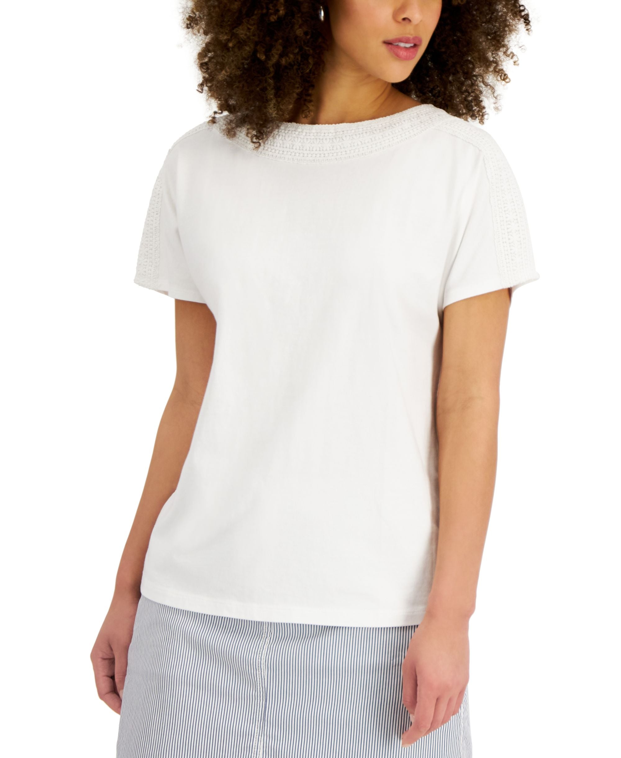 Karen Scott Womens Crochet Trim Premium Top