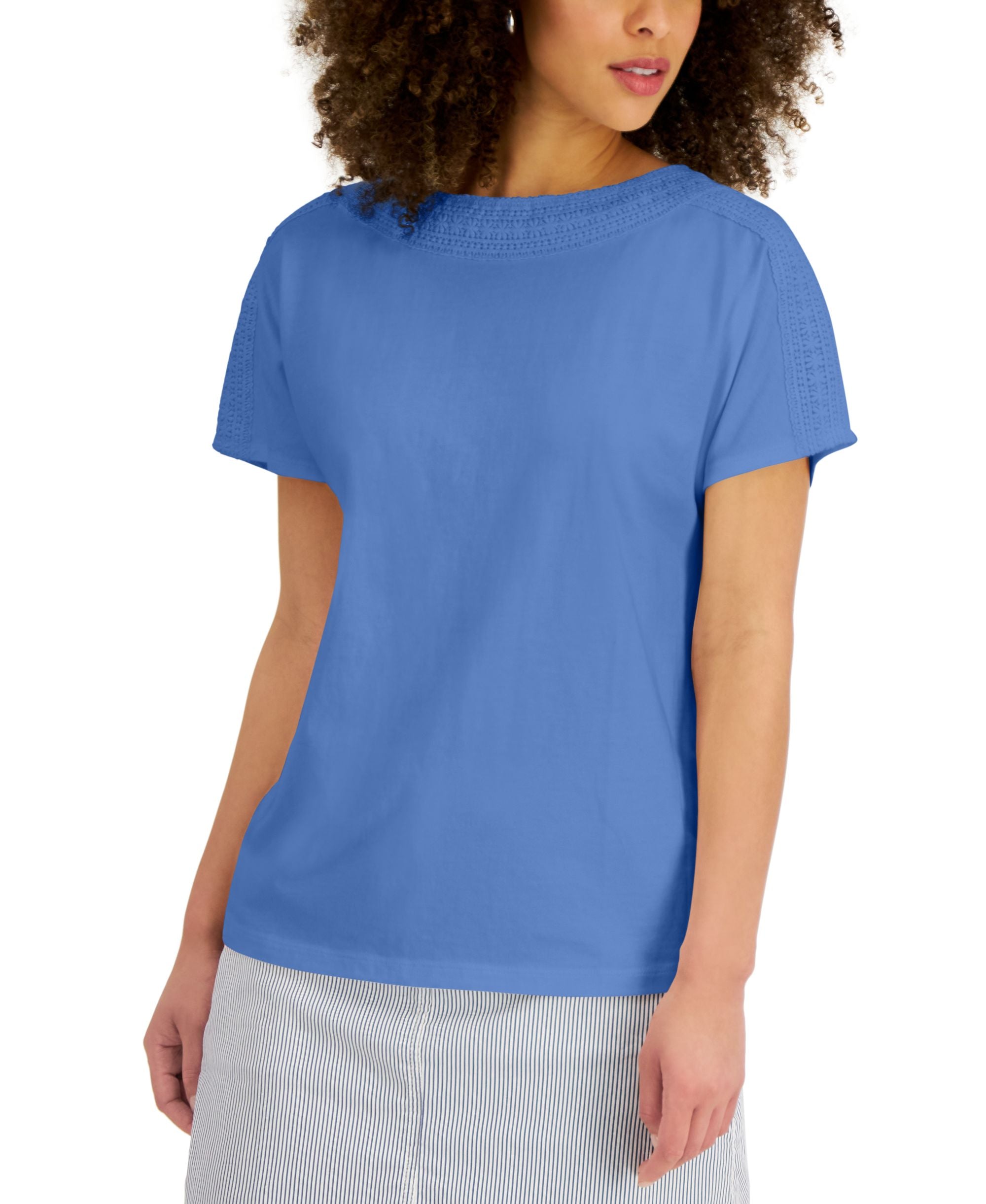 Karen Scott Womens Crochet Trim Premium Top