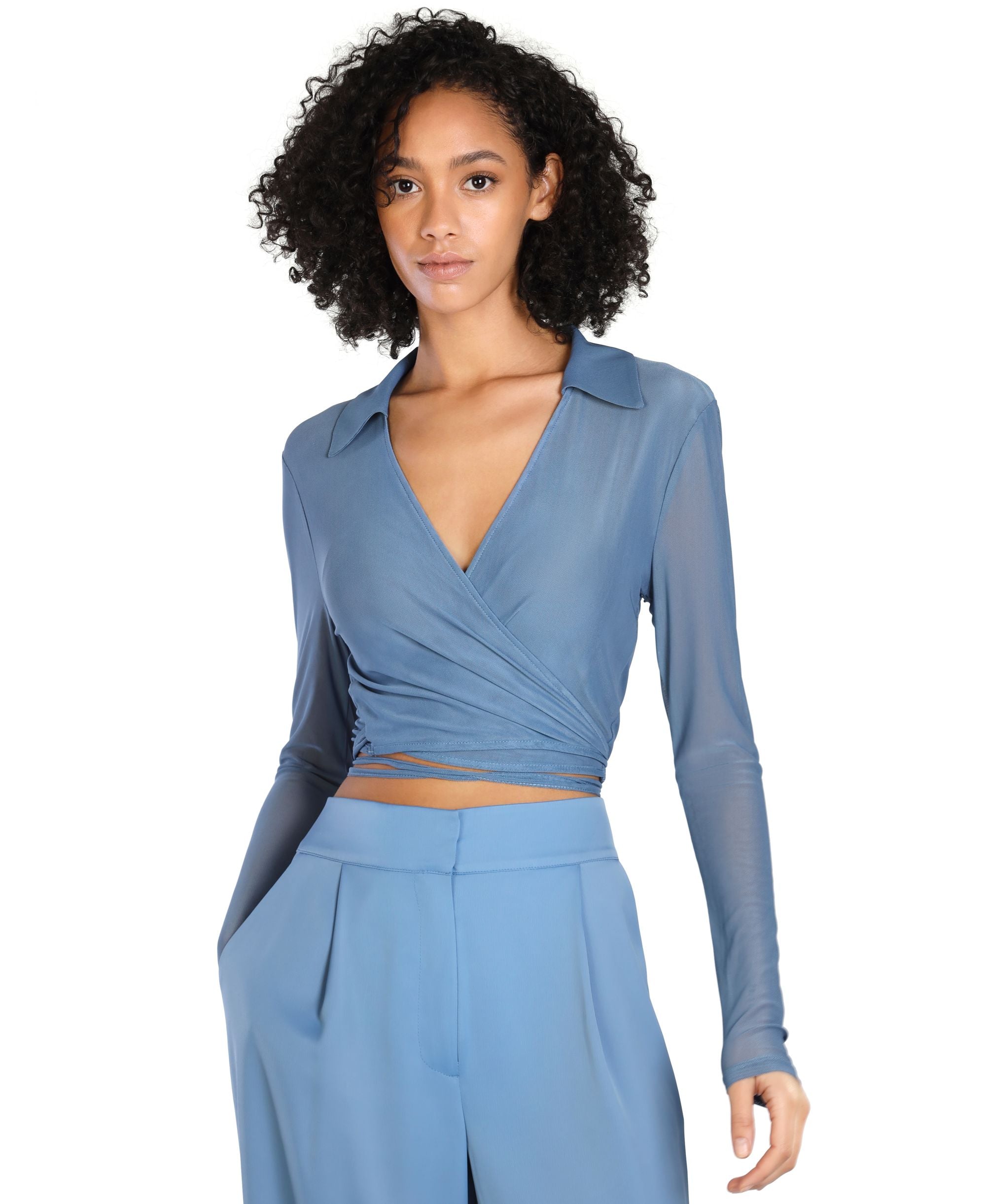 Bar III Nicole Williams English Surplice Top